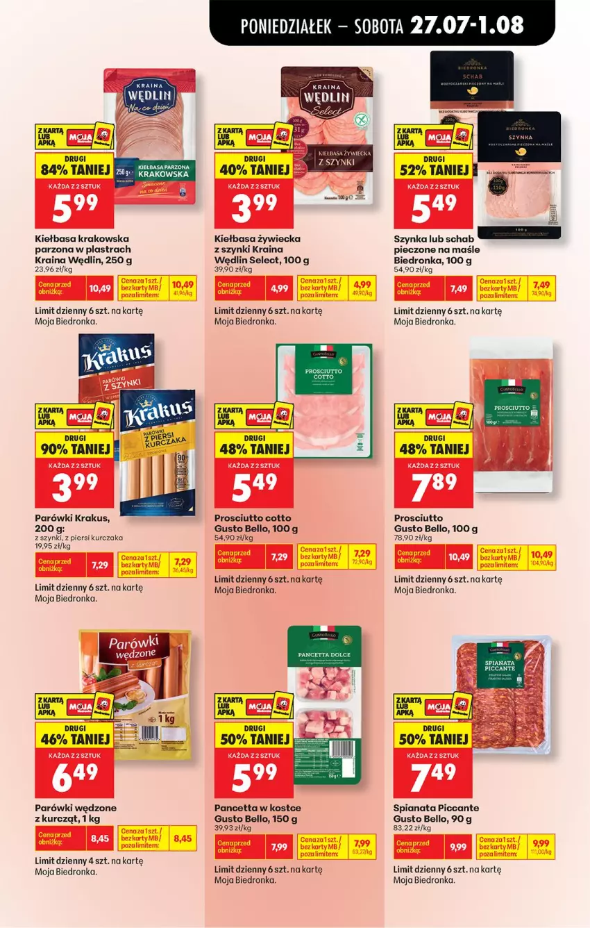 Gazetka promocyjna Biedronka - Od Poniedziałku - ważna 27.07 do 01.08.2026 - strona 47 - produkty: Bell, Kiełbasa, Kiełbasa krakowska, Krakus, Kurczak, LG, Parówki, Piec, Prosciutto, Szynka
