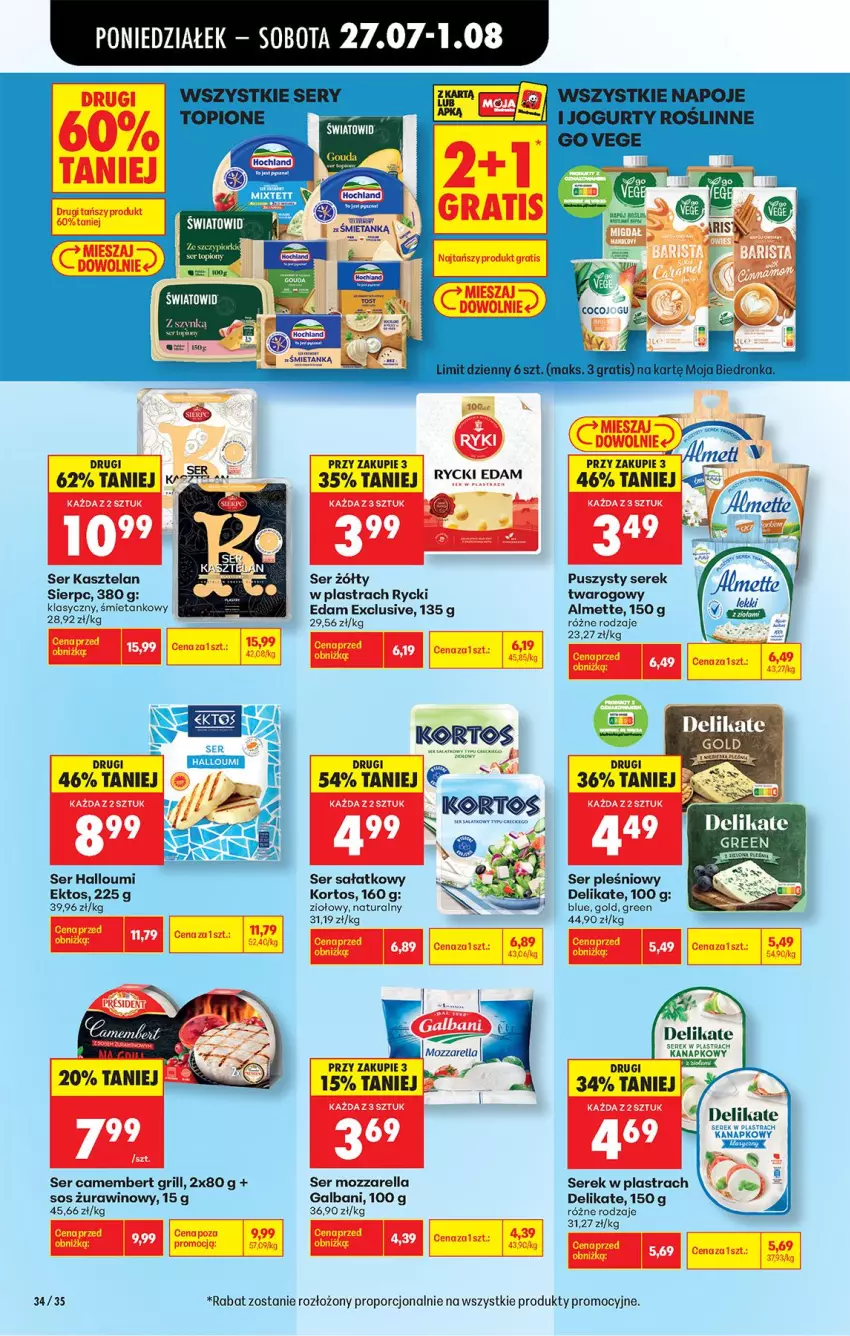 Gazetka promocyjna Biedronka - Od Poniedziałku - ważna 27.07 do 01.08.2026 - strona 48 - produkty: Almette, Camembert, Edam, Galbani, Grill, Kasztelan, Mozzarella, Por, Rycki Edam, Sałat, Ser, Ser Kasztelan, Ser pleśniowy, Serek, Serek twarogowy, Sos, Wino