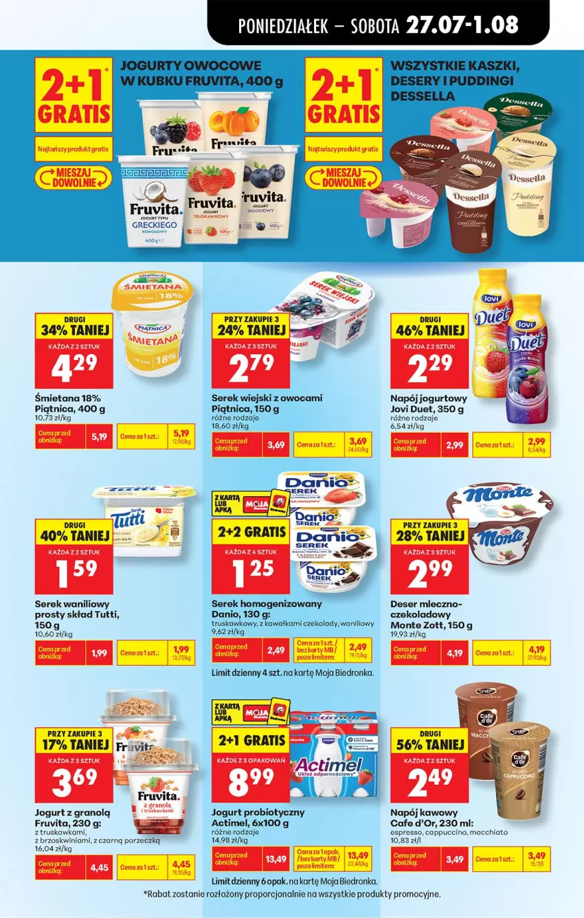Gazetka promocyjna Biedronka - Od Poniedziałku - ważna 27.07 do 01.08.2026 - strona 49 - produkty: Actimel, Cappuccino, Chia, Danio, Dell, Deser, Fa, Gra, Jogurt, Kaki, Kawa, Kokos, Kosz, LG, Monte, Napój, Napój jogurtowy, Piątnica, Por, Ser, Serek, Serek homogenizowany, Serek wiejski, Zott