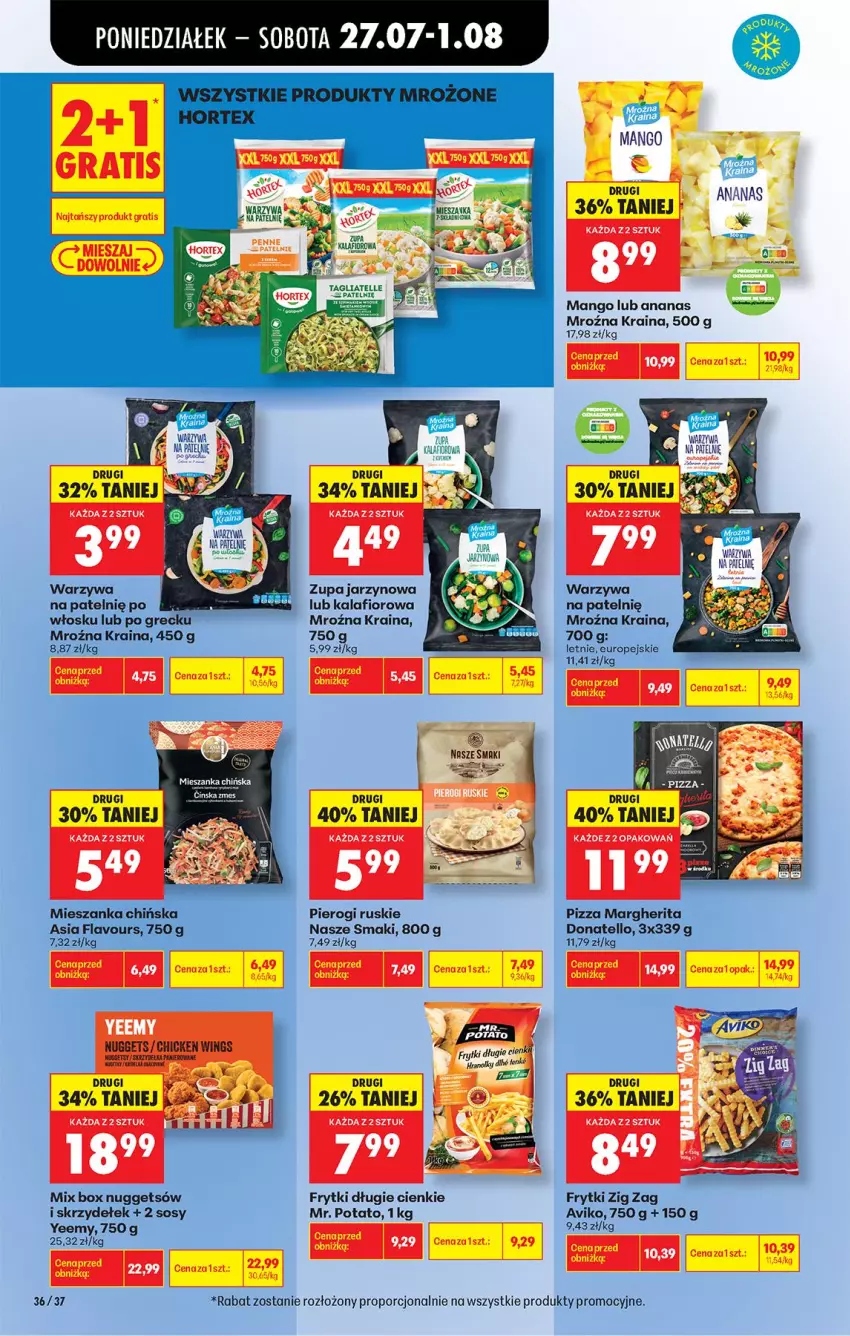 Gazetka promocyjna Biedronka - Od Poniedziałku - ważna 27.07 do 01.08.2026 - strona 50 - produkty: Ananas, Fa, Frytki, Gra, Hortex, Kalafior, Mango, Pierogi, Pizza, Pizza margherita, Por, Produkty mrożone, Sos, Warzywa, Zupa