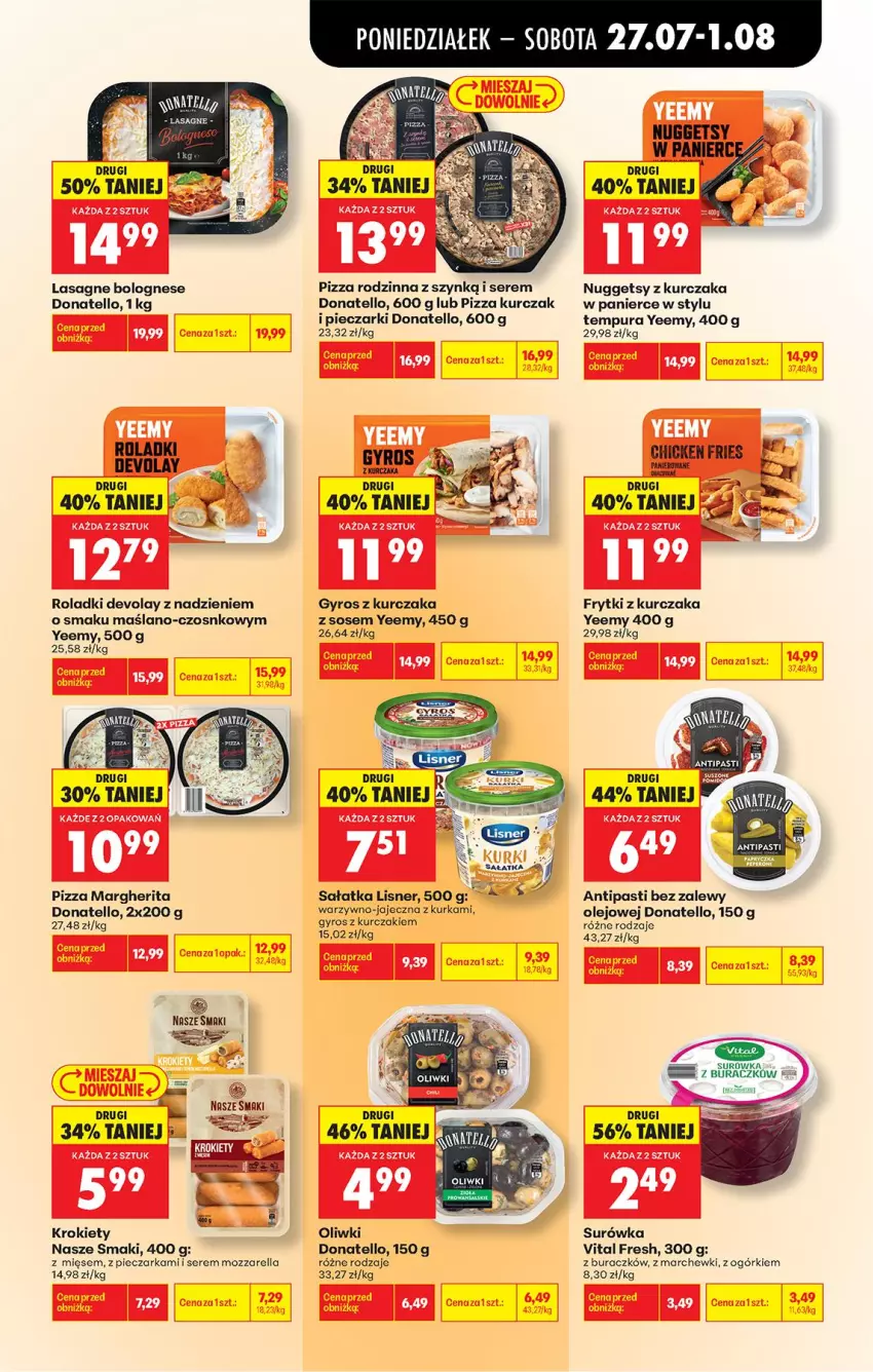 Gazetka promocyjna Biedronka - Od Poniedziałku - ważna 27.07 do 01.08.2026 - strona 55 - produkty: Frytki, Gyros, Krokiety, Kurczak, Lasagne, Lasagne bolognese, Lisner, Mozzarella, O nas, Olej, Oliwki, Piec, Pieczarka, Pizza, Pizza margherita, Pur, Sałat, Sałatka, Ser, Sos, Surówka