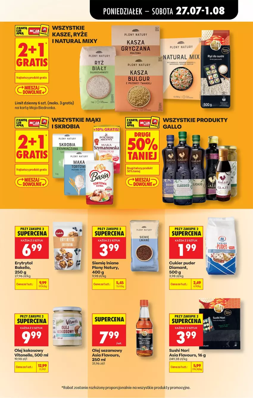 Gazetka promocyjna Biedronka - Od Poniedziałku - ważna 27.07 do 01.08.2026 - strona 59 - produkty: Basia, Bazyl, Bazylia, Cukier, Cukier puder, Diamant, Fa, Gra, Gry, Kasza, Kokos, Mąka, Olej, Olej kokosowy, Olej sezamowy, Por, Puder, Ryż, Sezam, Sushi