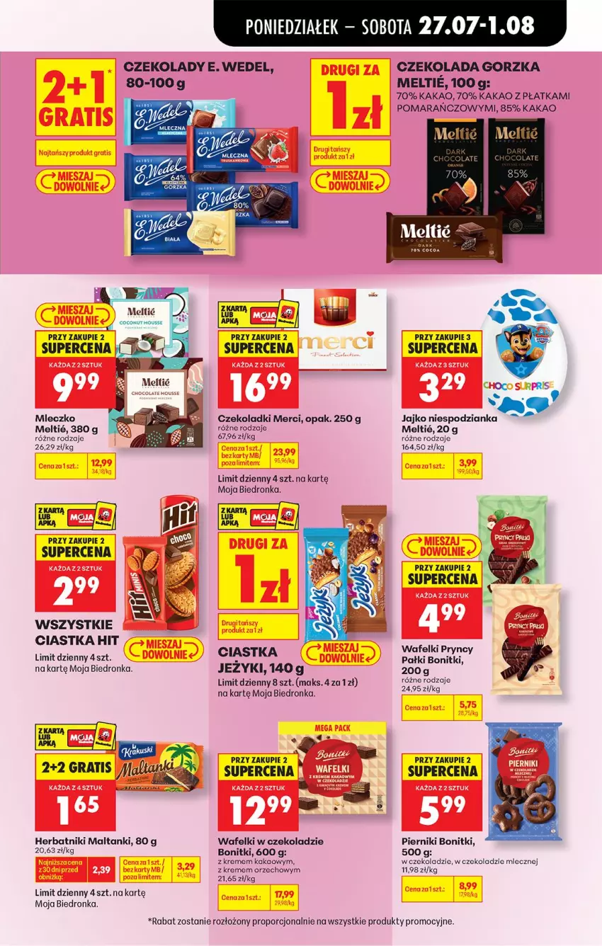 Gazetka promocyjna Biedronka - Od Poniedziałku - ważna 27.07 do 01.08.2026 - strona 65 - produkty: Bonitki, Ciastka, Czekolada, Czekolada gorzka, E. Wedel, Herbatniki, Jeżyki, Kakao, Merci, Mleczko, Piernik, Por