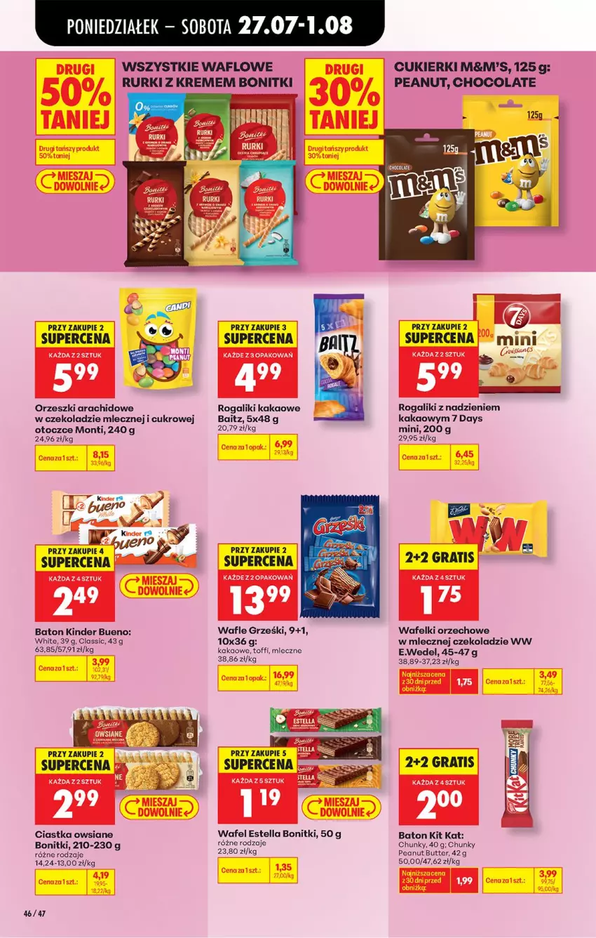 Gazetka promocyjna Biedronka - Od Poniedziałku - ważna 27.07 do 01.08.2026 - strona 68 - produkty: 7 Days, Baton, Bonitki, Ciastka, Ciastka owsiane, Cukier, Cukierki, Gra, Grześki, Kakao, Kinder, Kinder Bueno, Kit Kat, Orzeszki, Rogal, Rurki, Wafle