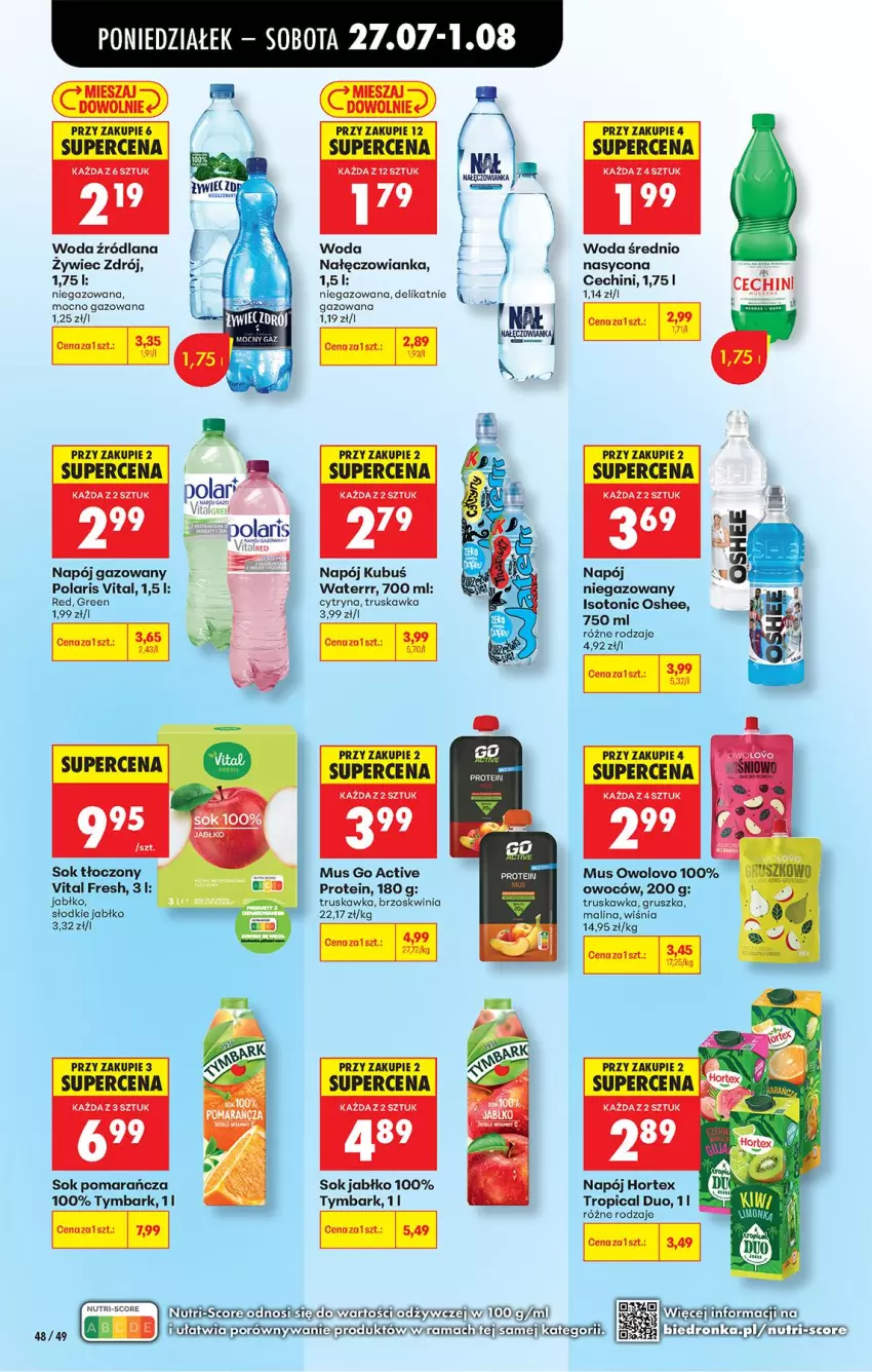 Gazetka promocyjna Biedronka - Od Poniedziałku - ważna 27.07 do 01.08.2026 - strona 70 - produkty: Hortex, Kubuś, LANA, Mus, Nałęczowianka, Napój, Napój gazowany, Oshee, Sok, Tropical, Tymbark, Woda