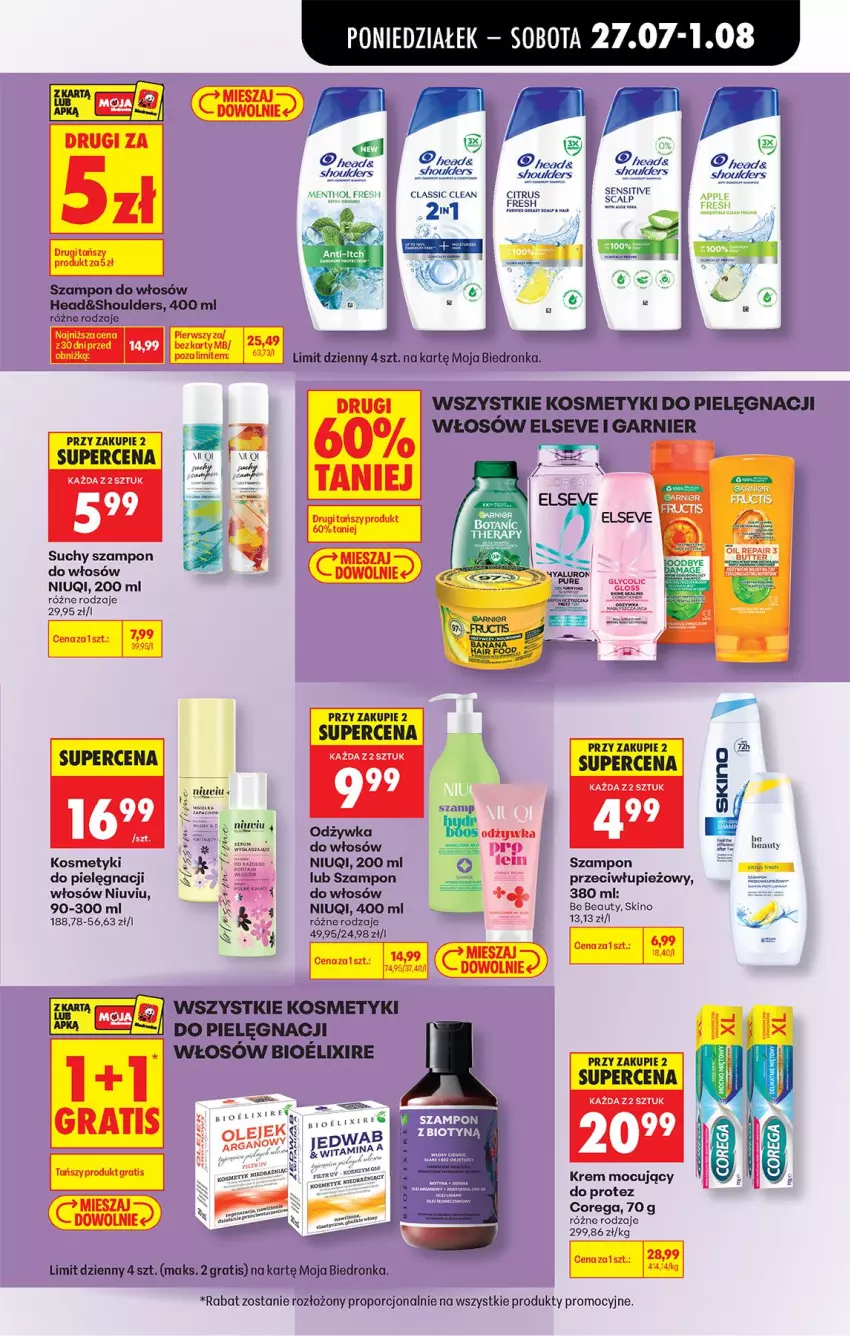 Gazetka promocyjna Biedronka - Od Poniedziałku - ważna 27.07 do 01.08.2026 - strona 81 - produkty: Be Be, Corega, Fa, Garnier, Gra, Kosmetyki do pielęgnacji, Niuqi, Odżywka, Por, Suchy szampon, Szampon