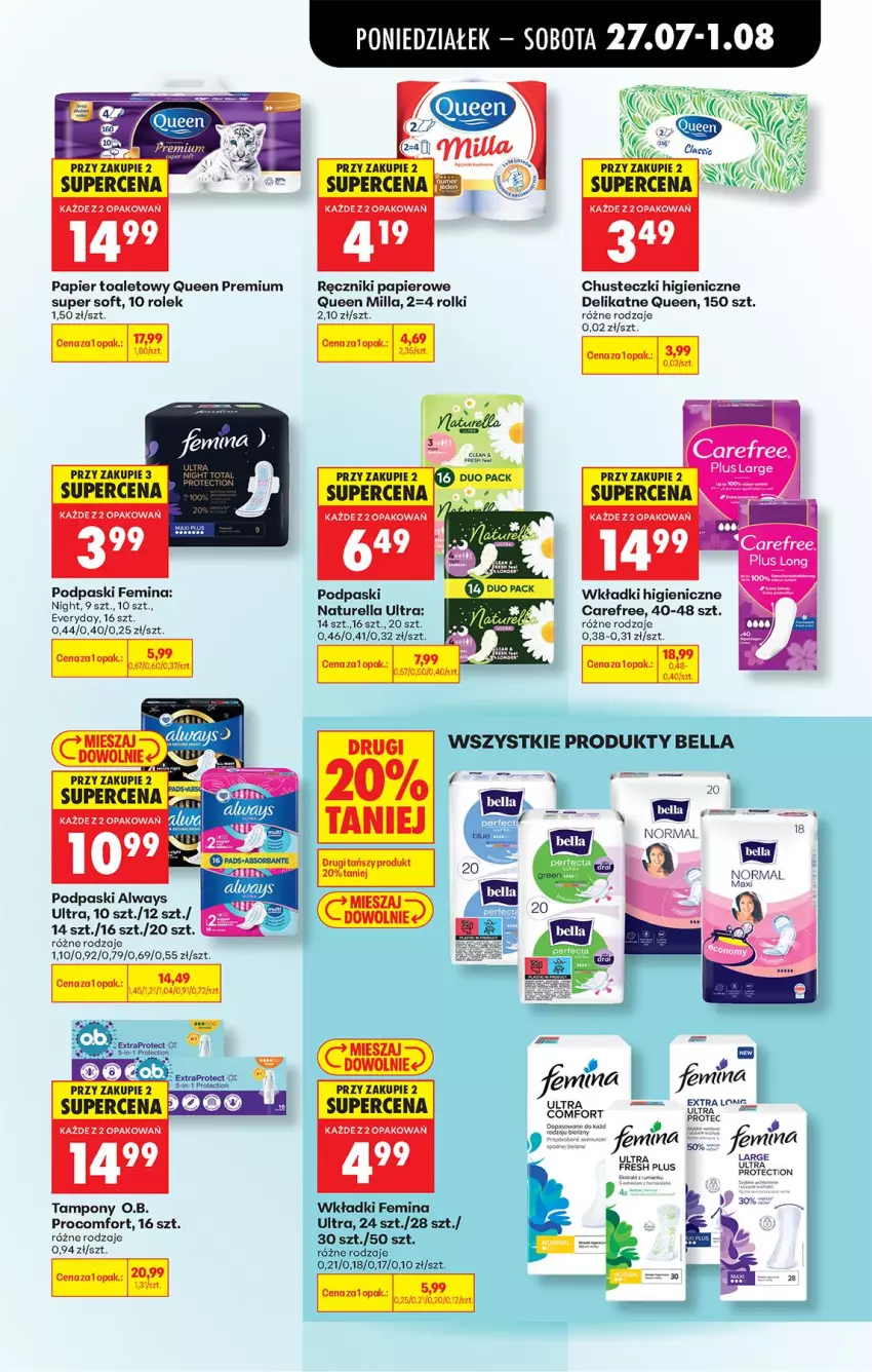 Gazetka promocyjna Biedronka - Od Poniedziałku - ważna 27.07 do 01.08.2026 - strona 83 - produkty: Always, Always Ultra, Carefree, Chusteczki, Fa, Naturell, Naturella, O.B., Papier, Papier toaletowy, Podpaski, Por, Ręcznik, Ręczniki papierowe, Rolki, Tampony, Wkładki