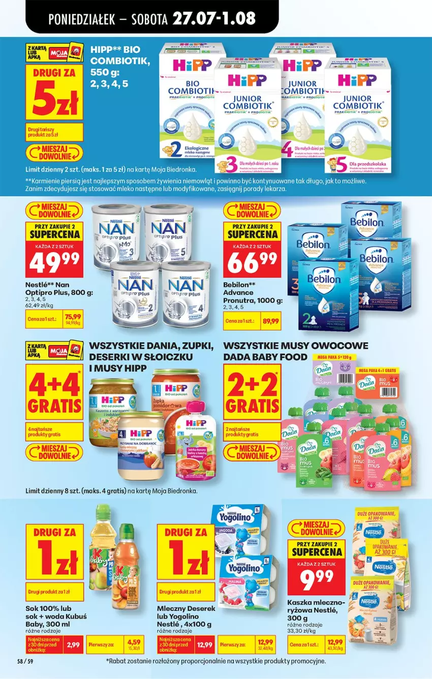 Gazetka promocyjna Biedronka - Od Poniedziałku - ważna 27.07 do 01.08.2026 - strona 84 - produkty: BEBILON, Dada, Deser, HiPP, Karmi, Kubuś, LG, Mleko, Mus, O nas, Por, Ryż, Ser, Serek, Sok, Woda