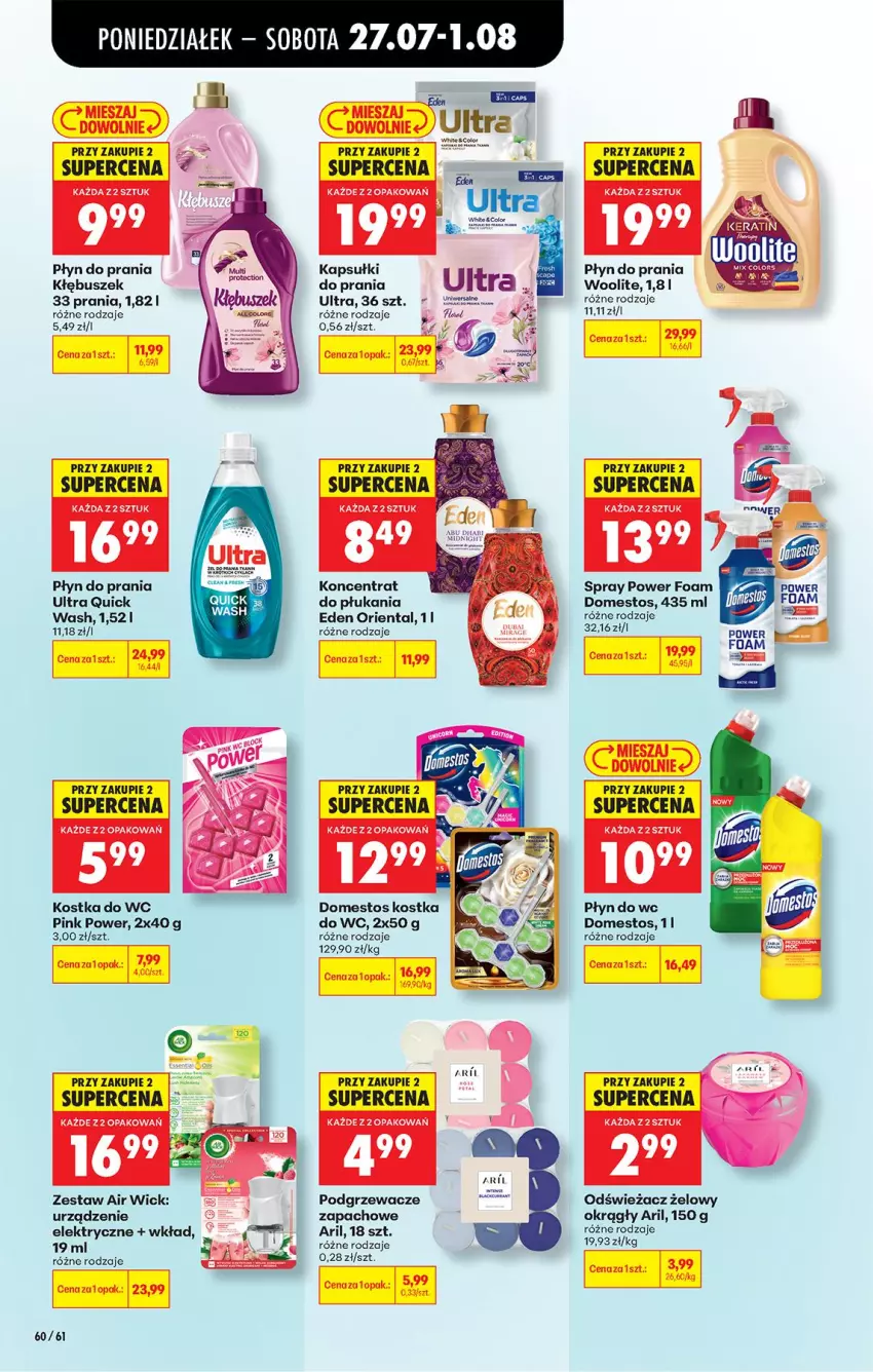 Gazetka promocyjna Biedronka - Od Poniedziałku - ważna 27.07 do 01.08.2026 - strona 86 - produkty: Air Wick, Domestos, Kapsułki do prania, Kostka do wc, Płyn do prania, Płyn do wc, Podgrzewacze, Woolite