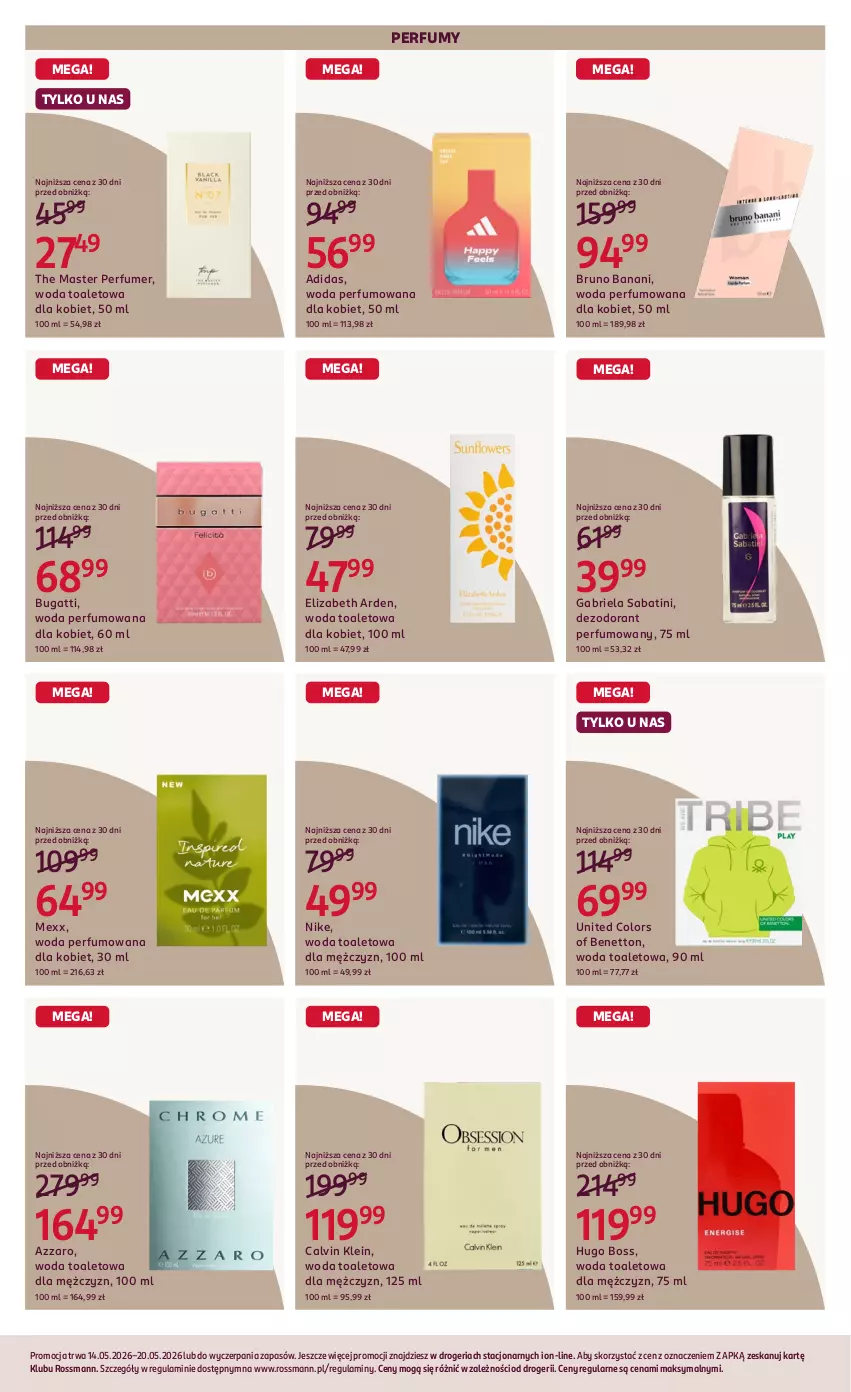 Gazetka promocyjna Rossmann - Gazetka promocyjna Rossmanna - ważna 14.05 do 20.05.2026 - strona 6 - produkty: Adidas, Azzaro, Brie, Bruno Banani, Calvin Klein, Dezodorant, Elizabeth Arden, Gabriela Sabatini, Hugo Boss, Mexx, Nike, Perfum, Woda, Woda perfumowana, Woda toaletowa