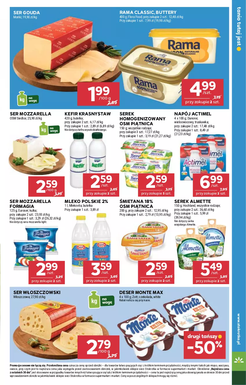Gazetka promocyjna Stokrotka - Market - ważna 28.08 do 03.09.2025 - strona 11 - produkty: Actimel, Almette, Czekolada, Danone, Deser, Flora, Gouda, Hochland, Kefir, Mięso, Mleko, Mlekovita, Monte, Mozzarella, Napój, Owoce, Piątnica, Rama, Ser, Serek, Serek homogenizowany, Sok, Warzywa, Włoszczowski, Zott