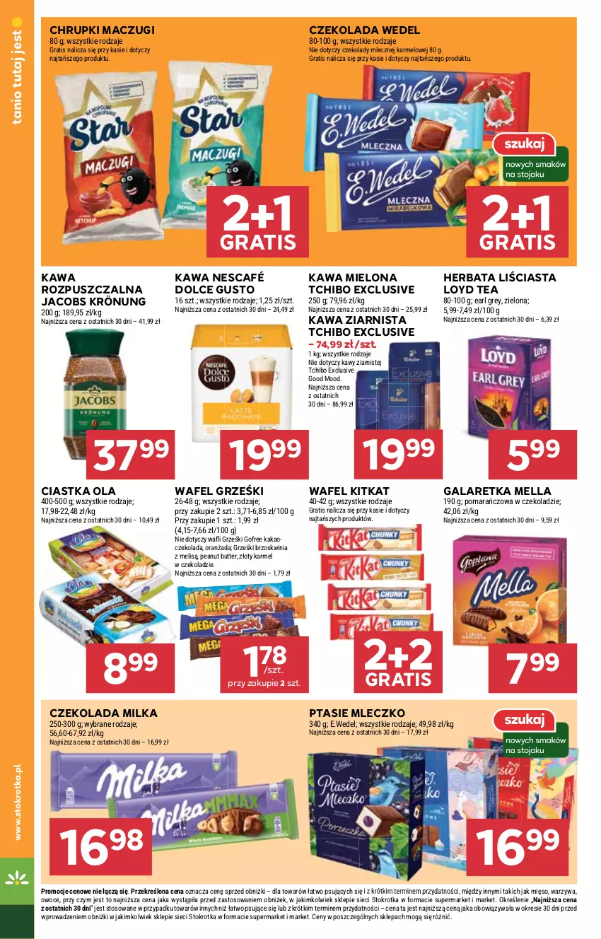 Gazetka promocyjna Stokrotka - Market - ważna 28.08 do 03.09.2025 - strona 14 - produkty: Chrupki, Ciastka, Czekolada, Dolce Gusto, Earl Grey, Gala, Galaretka, Gra, Grześki, Herbata, Jacobs, Jacobs Krönung, Kakao, Kawa, Kawa mielona, Kawa rozpuszczalna, Kawa ziarnista, Loyd, Mięso, Milka, Mleczko, Nescafé, Oranżada, Owoce, Ptasie mleczko, Tchibo, Warzywa