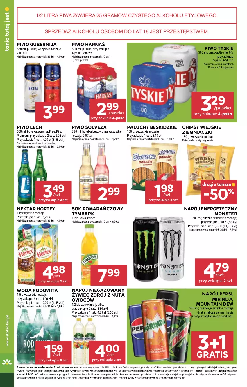 Gazetka promocyjna Stokrotka - Market - ważna 28.08 do 03.09.2025 - strona 18 - produkty: Beskidzki, Chipsy, Gra, Harnaś, Hortex, Mięso, Mirinda, Napój, Napój energetyczny, Napój niegazowany, Nektar, Owoce, Pepsi, Piwa, Piwo, Sok, Sok pomarańczowy, Tymbark, Tyskie, Warzywa, Woda