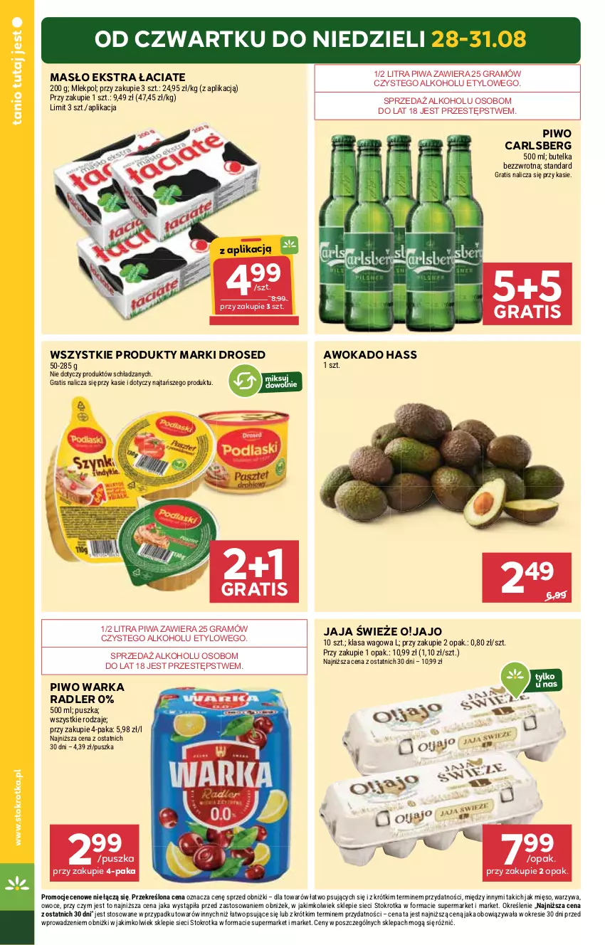Gazetka promocyjna Stokrotka - Market - ważna 28.08 do 03.09.2025 - strona 4 - produkty: Carlsberg, Gra, Jaja, Masło, Mięso, Owoce, Piwa, Piwo, Radler, Warka, Warzywa
