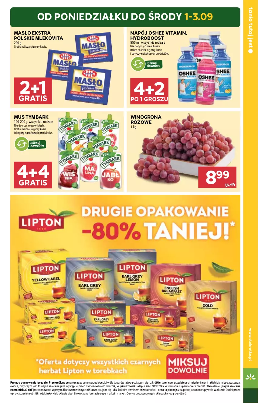 Gazetka promocyjna Stokrotka - Market - ważna 28.08 do 03.09.2025 - strona 7 - produkty: Gra, Masło, Mięso, Mleko, Mlekovita, Mus, Napój, Oshee, Owoce, Tymbark, Warzywa, Wino, Winogrona
