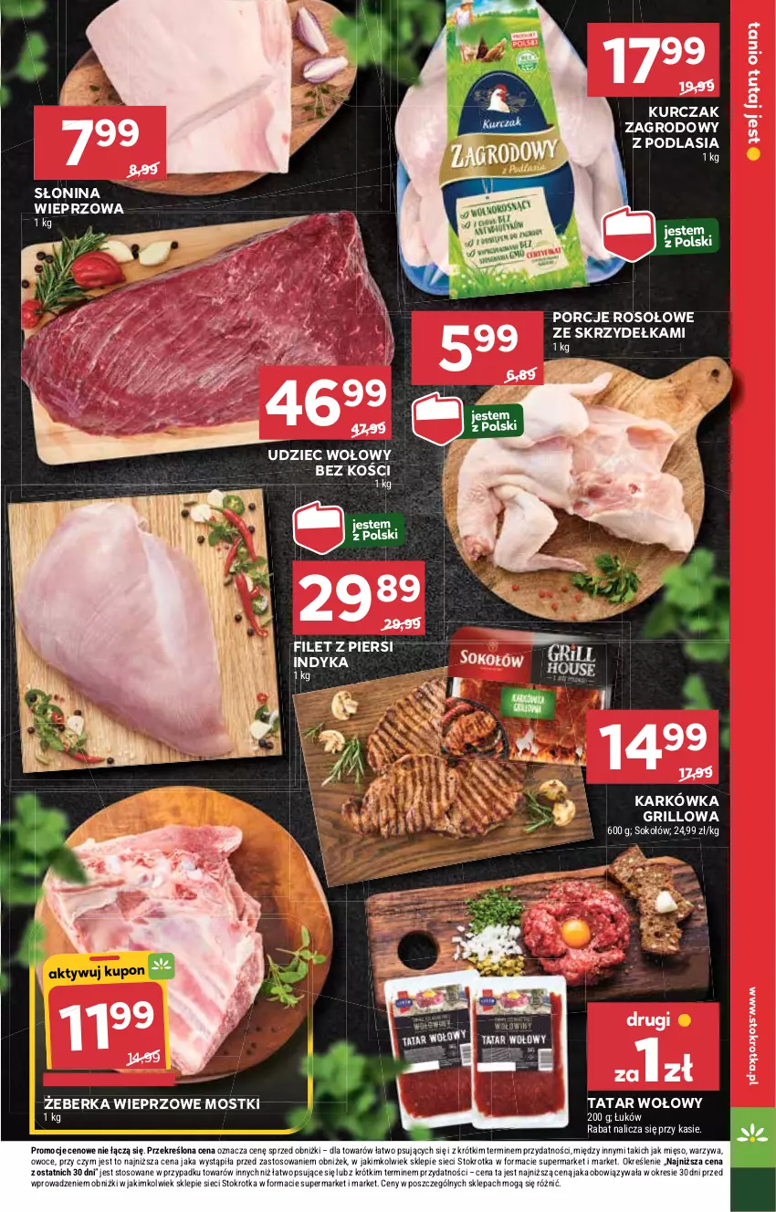 Gazetka promocyjna Stokrotka - Market - ważna 28.08 do 03.09.2025 - strona 9 - produkty: Filet z piersi indyka, Grill, Kurczak, Mięso, Owoce, Por, Sok, Sokołów, Tatar wołowy, Udziec wołowy, Warzywa