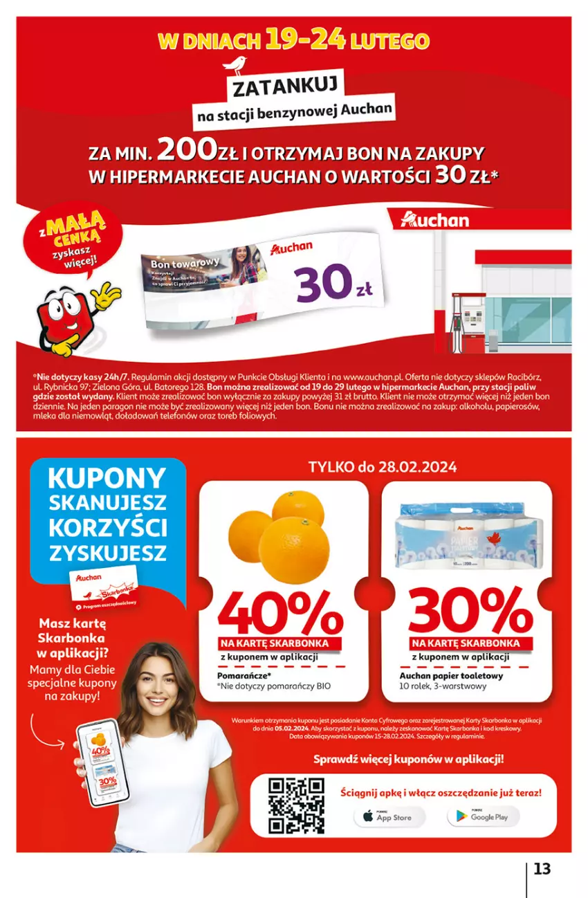 Gazetka promocyjna Auchan - Gazetka z MAŁĄ CENKĄ dźwigniesz więcej! Hipermarket Auchan - ważna 22.02 do 28.02.2024 - strona 13 - produkty: Papier, Papier toaletowy, Pomarańcze