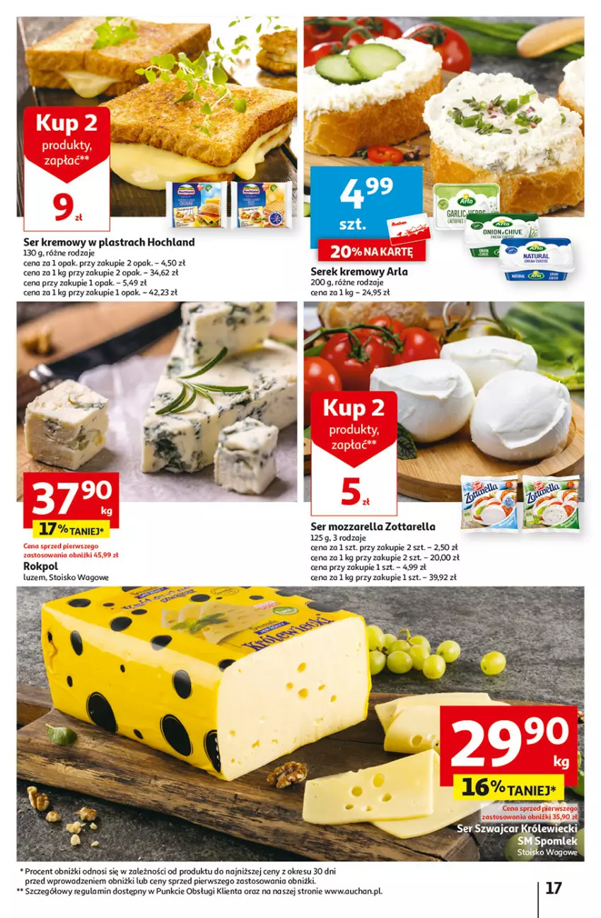 Gazetka promocyjna Auchan - Gazetka z MAŁĄ CENKĄ dźwigniesz więcej! Hipermarket Auchan - ważna 22.02 do 28.02.2024 - strona 17 - produkty: Hochland, Mozzarella, Rokpol, Ser, Serek, Zott, Zottarella