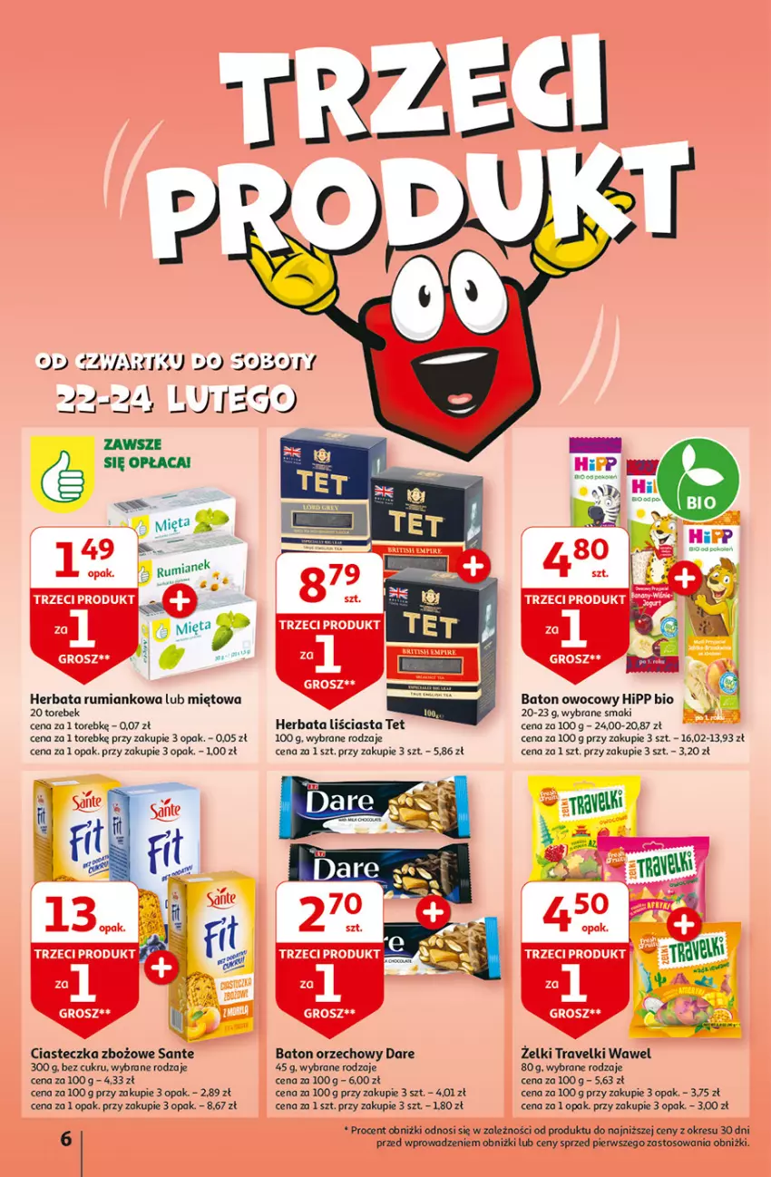 Gazetka promocyjna Auchan - Gazetka z MAŁĄ CENKĄ dźwigniesz więcej! Hipermarket Auchan - ważna 22.02 do 28.02.2024 - strona 6 - produkty: Baton, Herbata, HiPP, Hipp Bio, Mięta, Rum, Sante, Wawel
