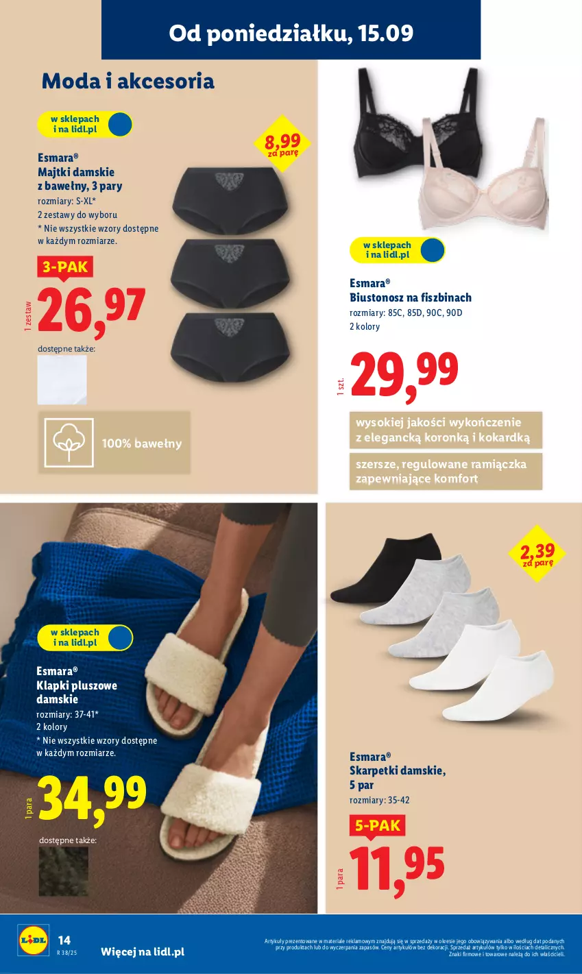 Gazetka promocyjna Lidl - GAZETKA - ważna 15.09 do 20.09.2025 - strona 16 - produkty: Biustonosz, Karp, Klapki, Majtki, Moda, Skarpetki, Sok