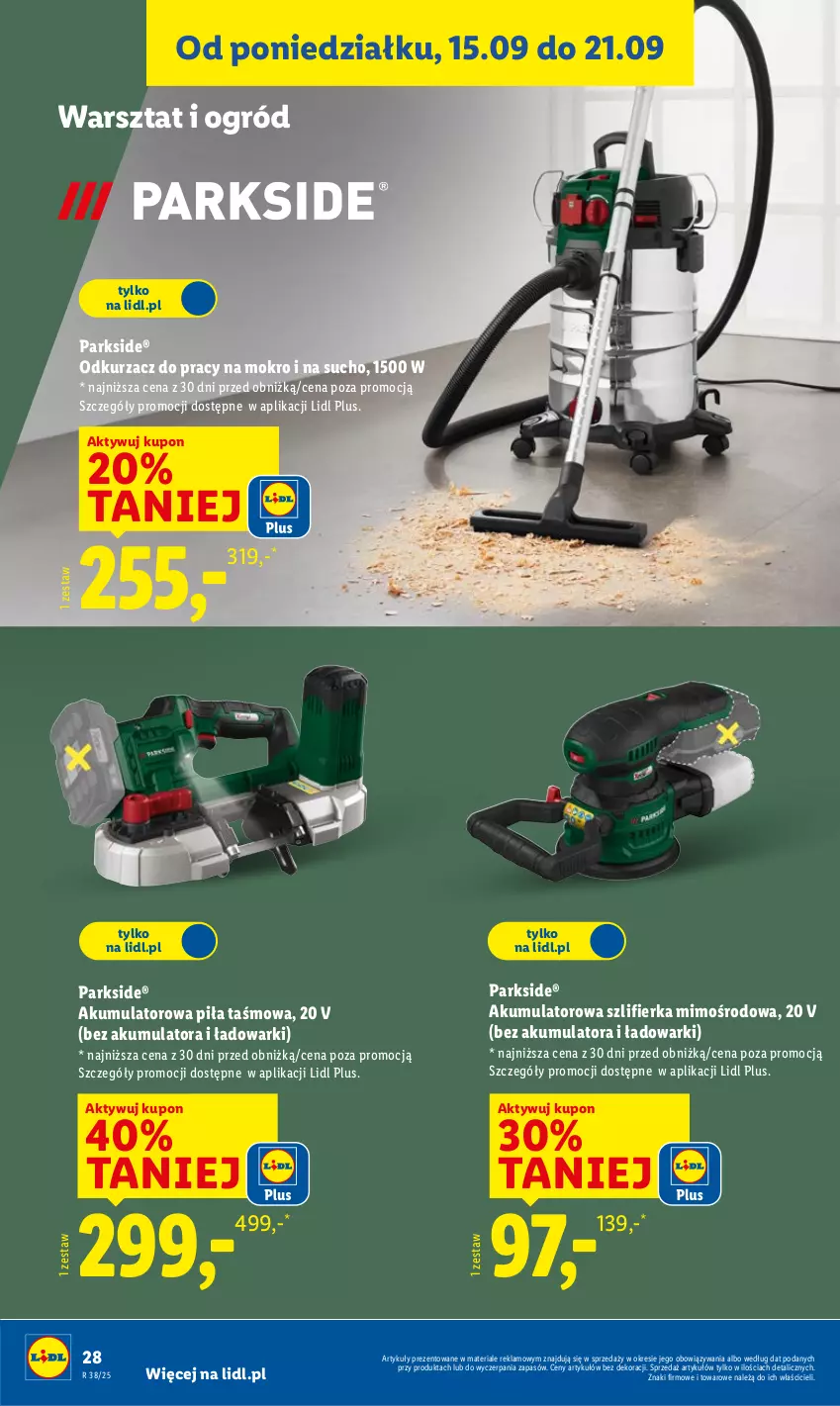 Gazetka promocyjna Lidl - GAZETKA - ważna 15.09 do 20.09.2025 - strona 38 - produkty: Akumulator, Odkurzacz, Ogród, Parkside, Szlifierka