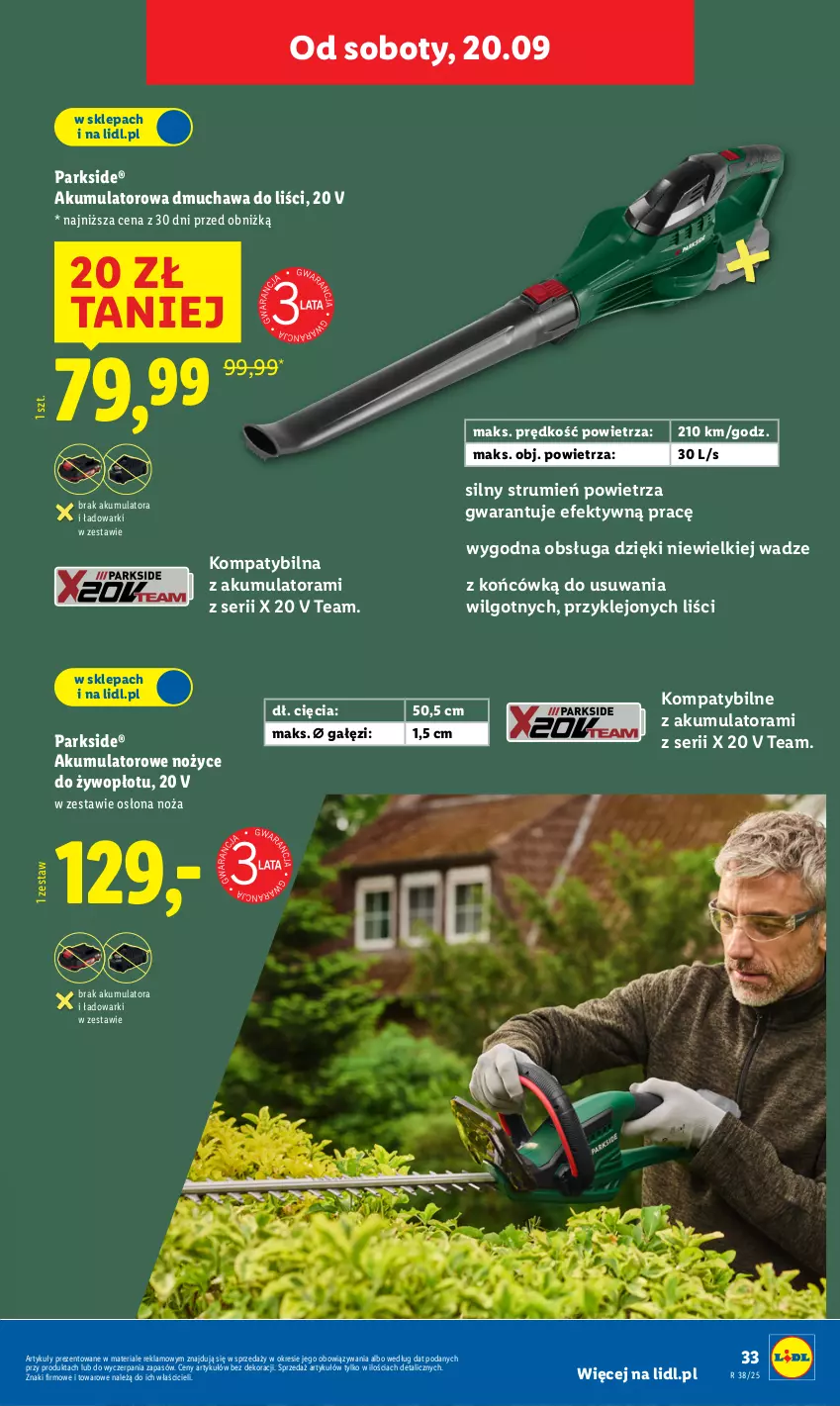 Gazetka promocyjna Lidl - GAZETKA - ważna 15.09 do 20.09.2025 - strona 45 - produkty: Akumulator, Dmuchawa do liści, Klej, LG, Noż, Nożyce, Parkside, Rum, Ser