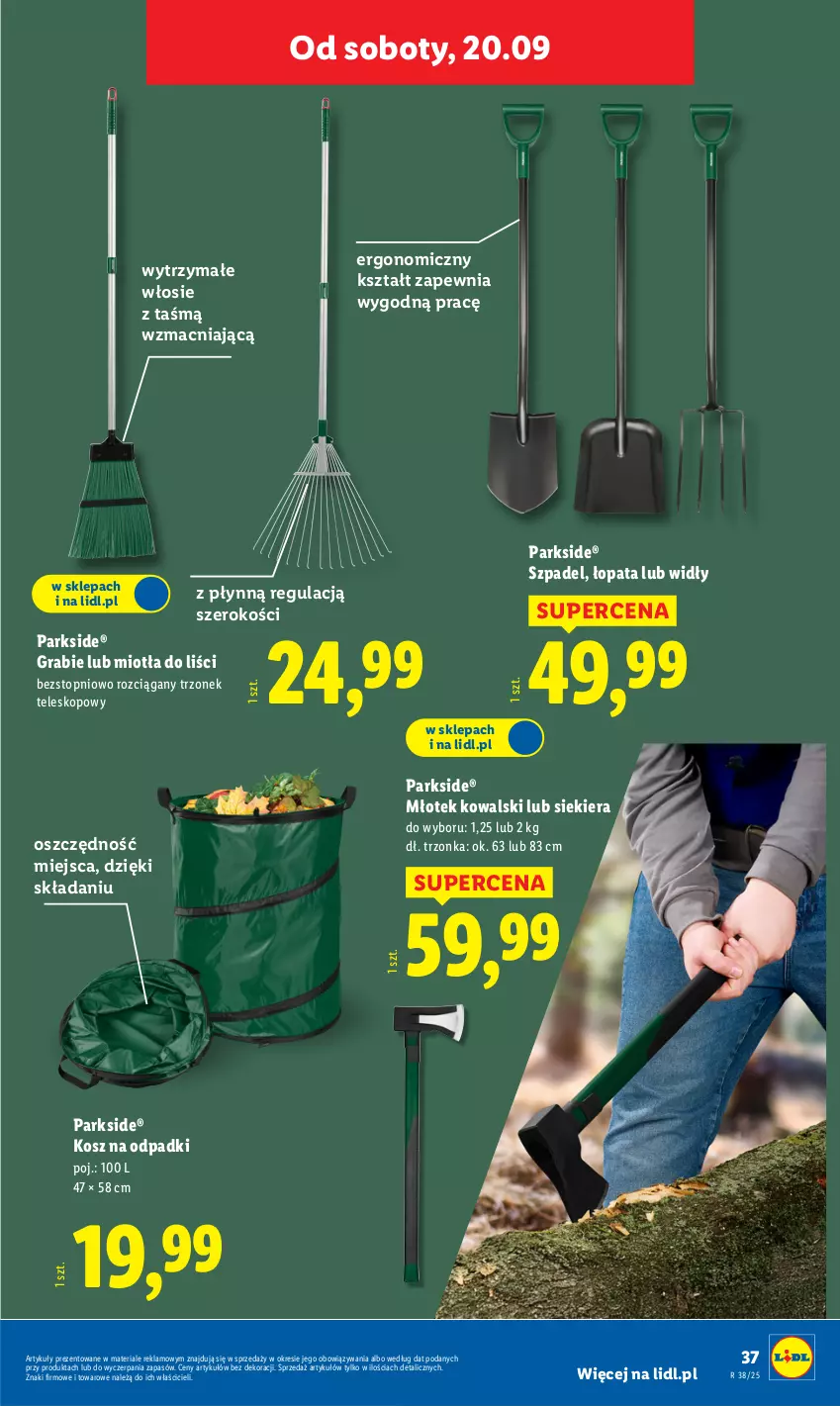 Gazetka promocyjna Lidl - GAZETKA - ważna 15.09 do 20.09.2025 - strona 49 - produkty: Gra, Kosz, Miotła, Młot, Młotek, Parkside, Teleskop, Top