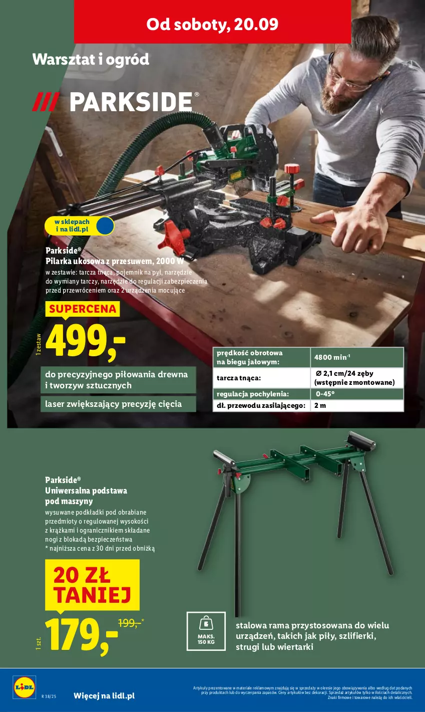 Gazetka promocyjna Lidl - GAZETKA - ważna 15.09 do 20.09.2025 - strona 50 - produkty: Gra, Ogród, Parkside, Piec, Pilarka ukosowa, Podkład, Pojemnik, Rama, Ser, Sok, Szyny, Tarcza tnąca