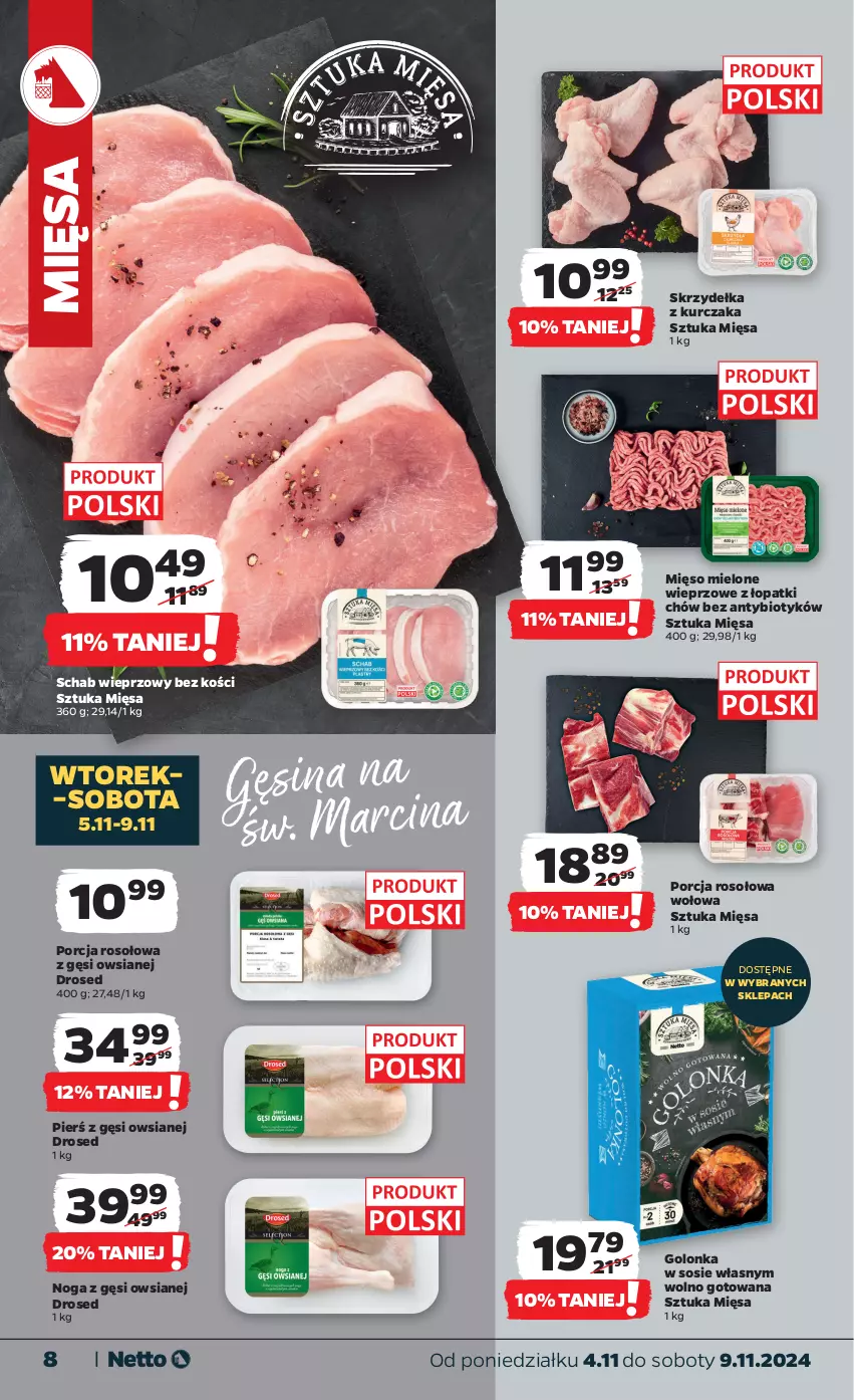 Gazetka promocyjna Netto - Od Poniedziałku - ważna 04.11 do 09.11.2024 - strona 8 - produkty: Kurczak, Mięso, Mięso mielone, Por, Schab wieprzowy, Skrzydełka z kurczaka, Sos