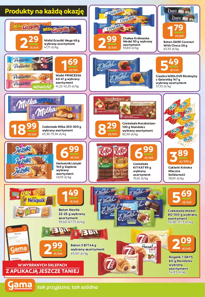 Gazetka promocyjna Gama - Gazetka Gama - ważna 16.10 do 28.10.2025 - strona 4 - produkty: 7 Days, Baton, Biszkopty, Chałwa, Ciastka, Cukier, Cukierki, Czekolada, Gala, Goplana, Grześki, Herbatniki, Jeżyki, Kit Kat, LANA, Milka, Princessa, Rogal, Ser