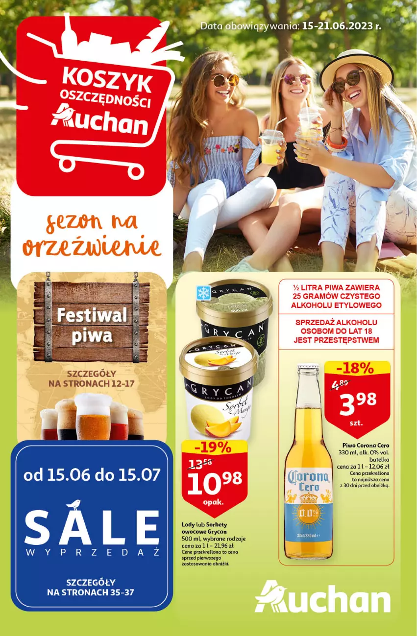 Gazetka promocyjna Auchan - Gazetka Sezon na orzeźwienie Hipermarket Auchan - ważna 15.06 do 21.06.2023 - strona 1 - produkty: Gry, Lody, Piwo