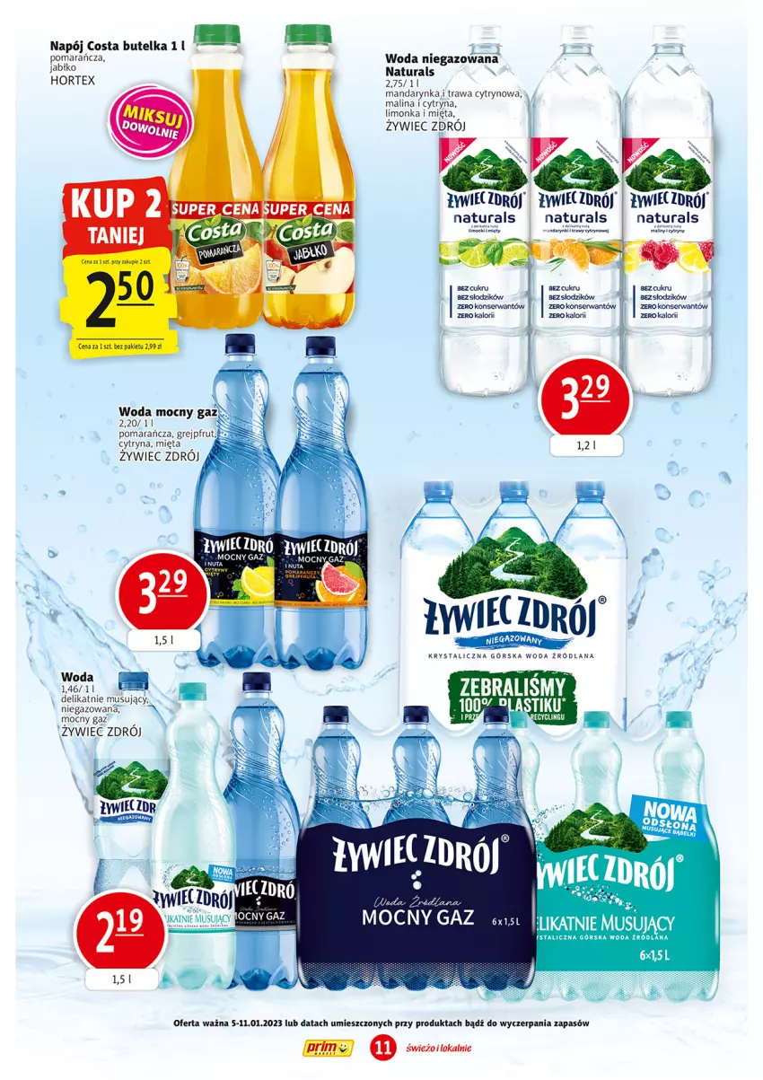 Gazetka promocyjna Prim Market - ważna 05.01 do 11.01.2023 - strona 11 - produkty: Grejpfrut, Hortex, LANA, Limonka, Maliny, Mięta, Mus, Napój, Ser, Woda, Woda niegazowana