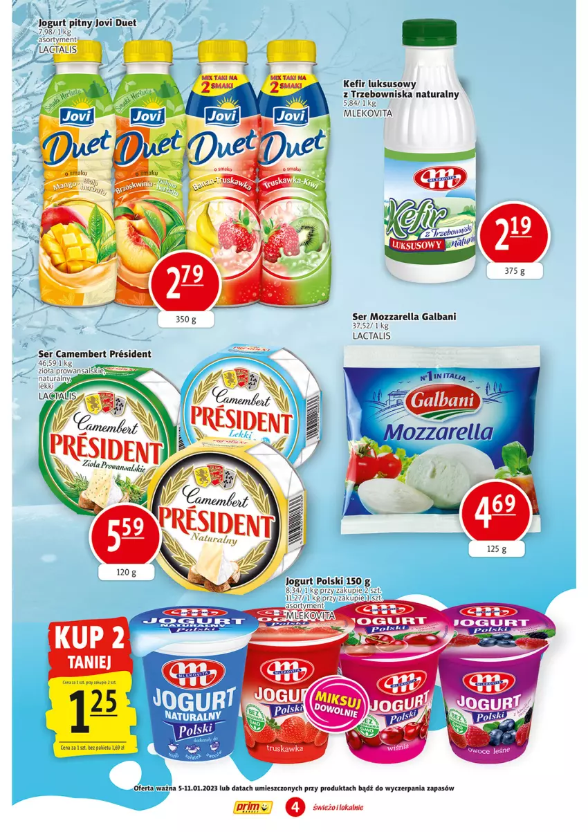 Gazetka promocyjna Prim Market - ważna 05.01 do 11.01.2023 - strona 4 - produkty: Camembert, Galbani, Jogurt, Kefir, Mleko, Mlekovita, Mozzarella, Ser