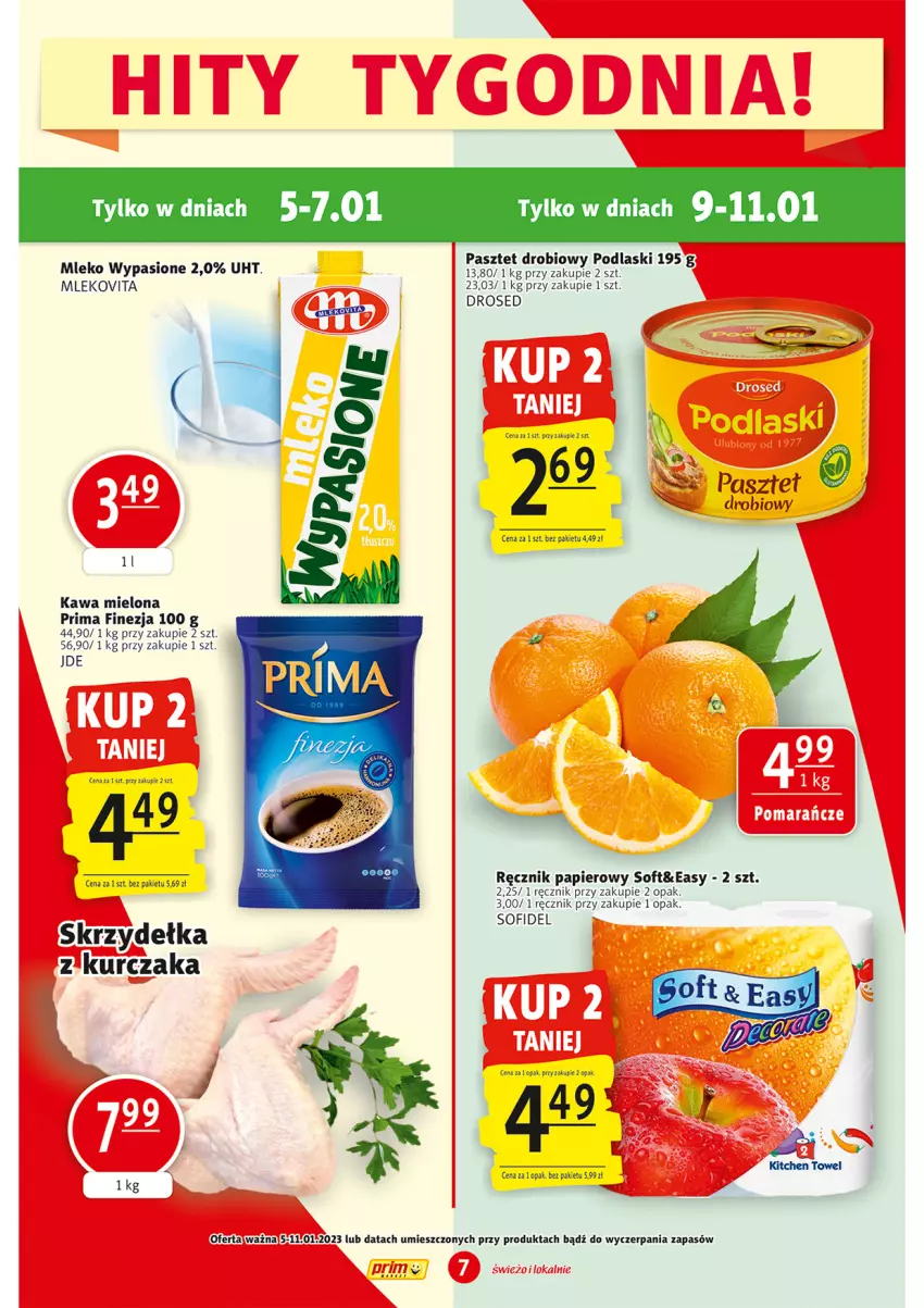 Gazetka promocyjna Prim Market - ważna 05.01 do 11.01.2023 - strona 7 - produkty: Kawa, Kawa mielona, Kurczak, Mleko, Mlekovita, Papier, Pasztet, Podlaski, Prima, Ręcznik