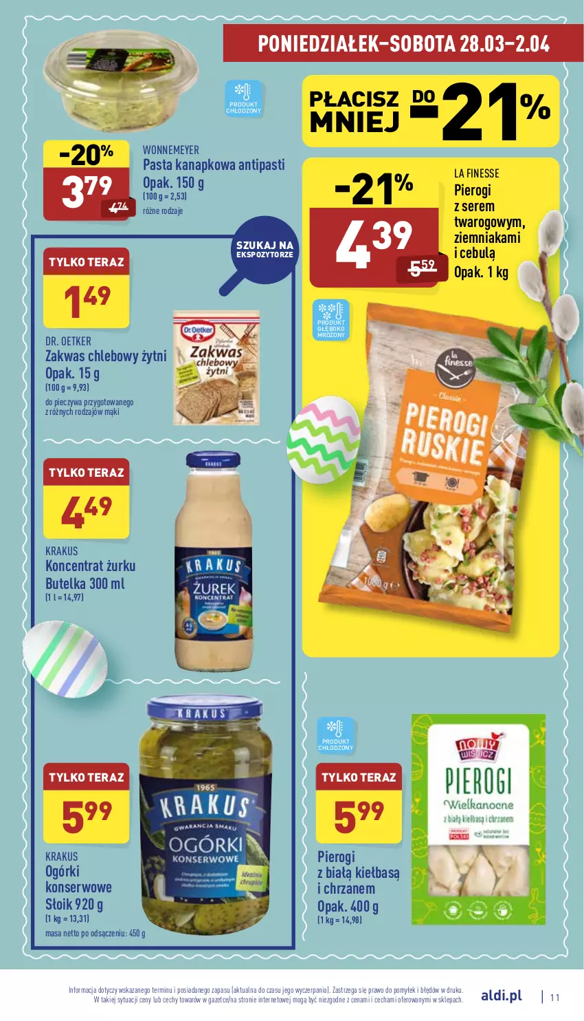 Gazetka promocyjna Aldi - Pełny katalog - ważna 28.03 do 02.04.2022 - strona 11 - produkty: Chleb, Chrzan, Dr. Oetker, Krakus, Ogórki konserwowe, Piec, Pierogi, Ser, Tera