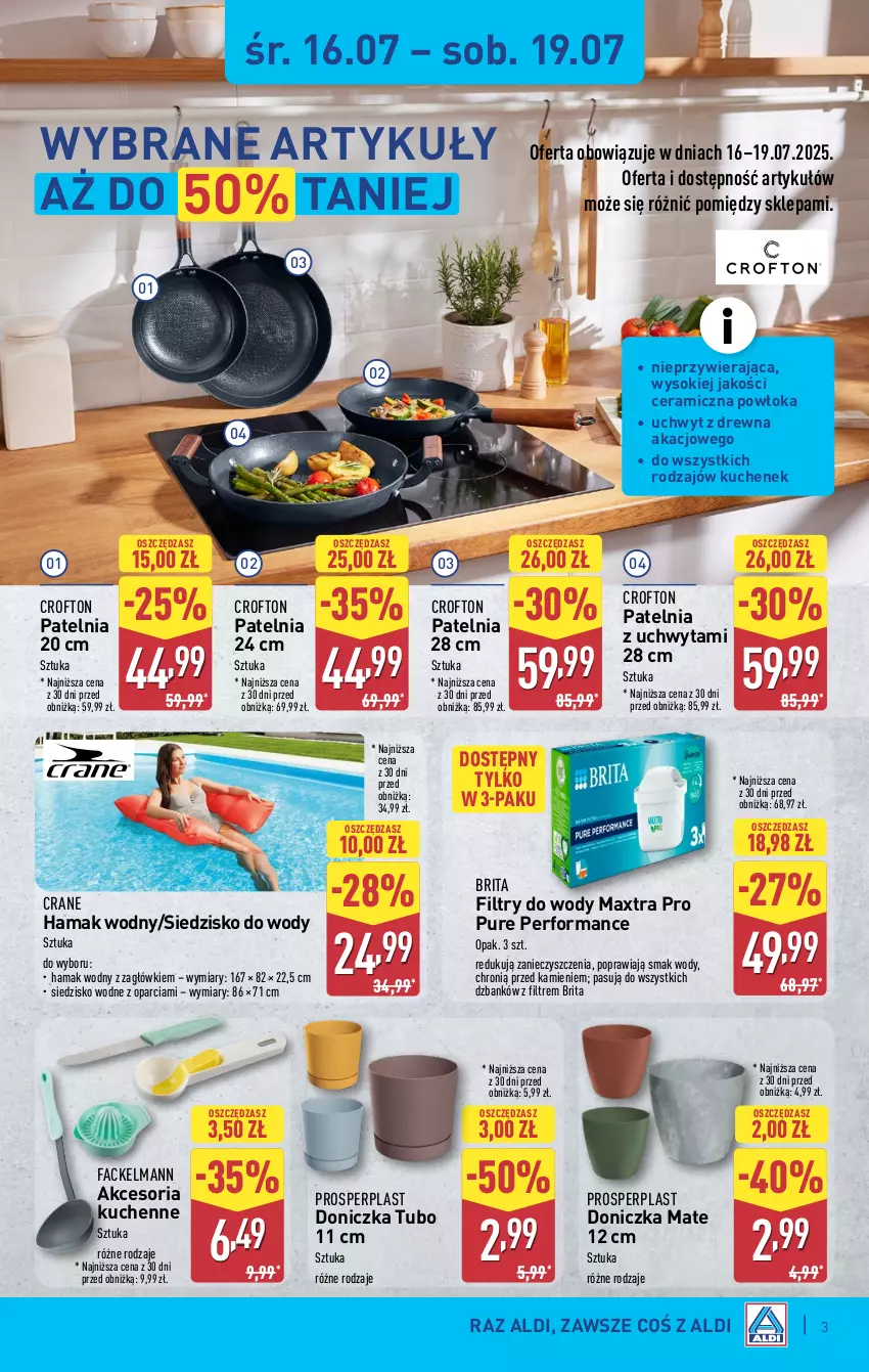 Gazetka promocyjna Aldi - Artykuły przemysłowe i tekstylia - ważna 16.07 do 19.07.2025 - strona 3 - produkty: Brit, Brita, Fa, Hama, Patelnia, Pur, Siedzisko, Sok
