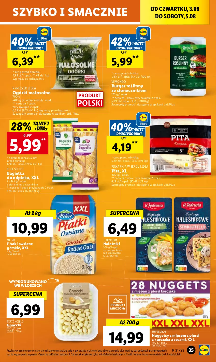 Gazetka promocyjna Lidl - GAZETKA - ważna 03.08 do 05.08.2023 - strona 73 - produkty: Bagietka, Burger, Gnocchi, Kokos, Kurczak, Mango, Melvit, Naleśniki, Płatki owsiane, Ser, Sos