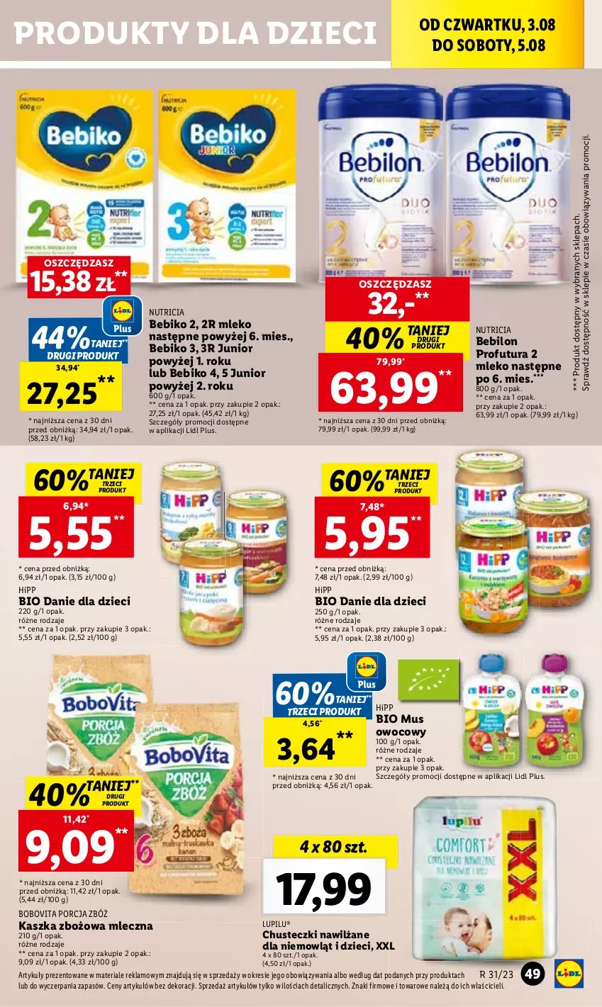 Gazetka promocyjna Lidl - GAZETKA - ważna 03.08 do 05.08.2023 - strona 91 - produkty: Bebiko, BEBILON, Chusteczki, Danie dla dzieci, Dzieci, HiPP, Hipp Bio, Mleko, Mus, O nas, Por