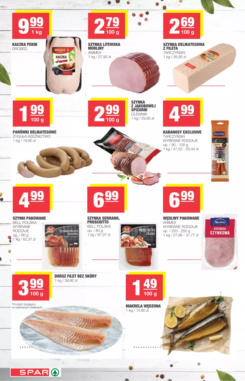 Gazetka promocyjna Spar - Spar - ważna 17.03 do 23.03.2021 - strona 4 - produkty: Bell, Dorsz, Kabanos, Kaczka, Morliny, Olewnik, Prosciutto, Ser, Szynka, Tarczyński