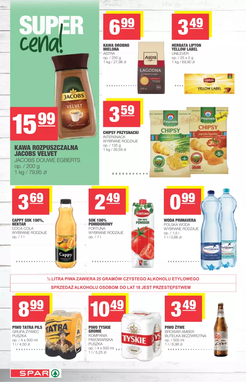 Gazetka promocyjna Spar - Spar - ważna 17.03 do 23.03.2021 - strona 6 - produkty: Chipsy, Coca-Cola, Fortuna, Gra, Herbata, Kawa, Lipton, Nektar, Piwa, Piwo, Prima, Primavera, Przysnacki, Sok, Tatra, Tyskie, Woda