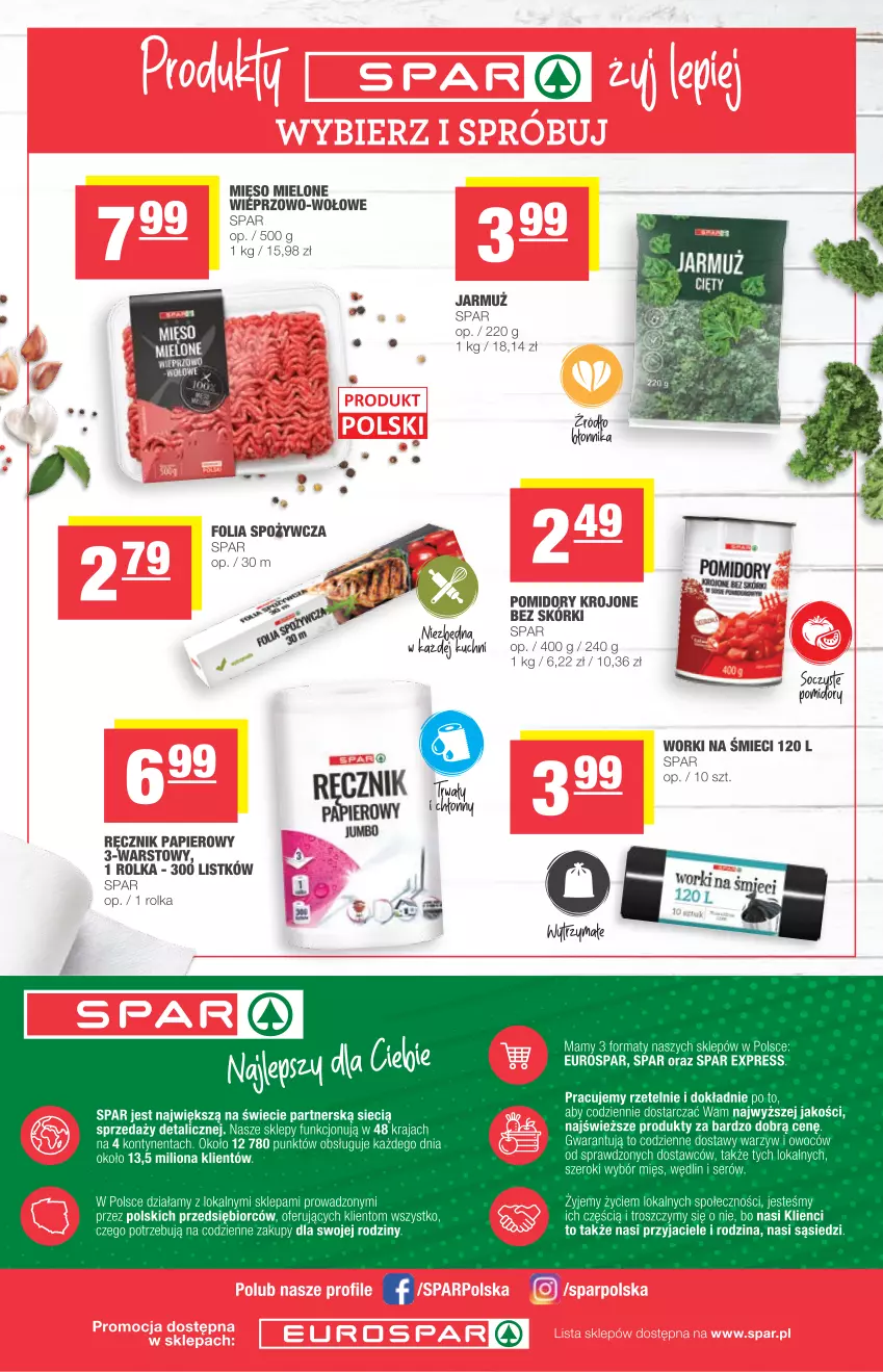 Gazetka promocyjna Spar - Spar - ważna 17.03 do 23.03.2021 - strona 8 - produkty: Jarmuż, Lion, Mięso, Mięso mielone, O nas, Papier, Pomidory, Pomidory krojone, Ręcznik, Ser, Worki na śmiec, Worki na śmieci