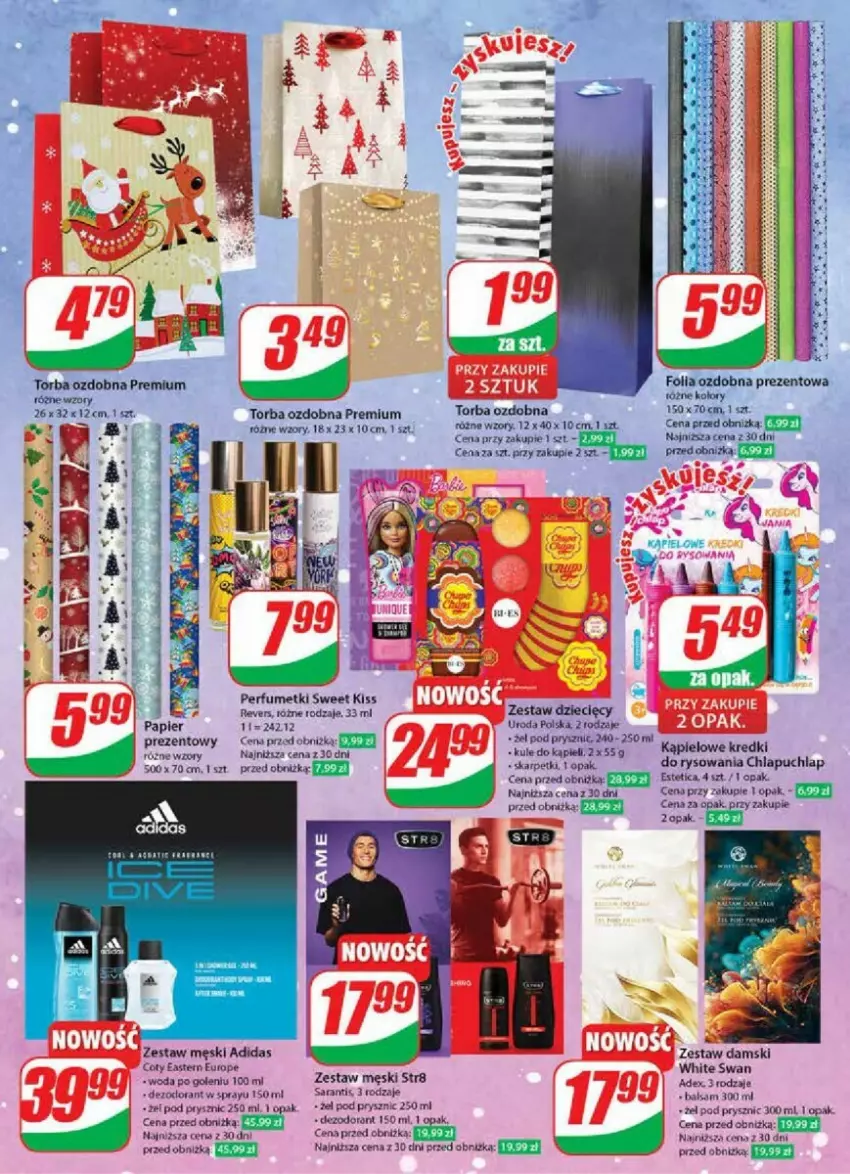 Gazetka promocyjna Dino - ważna 29.11 do 05.12.2023 - strona 18 - produkty: Adidas, Dezodorant, Dzieci, Fa, Karp, Perfum, Skarpetki, Str8, Torba, Woda, Woda po goleniu