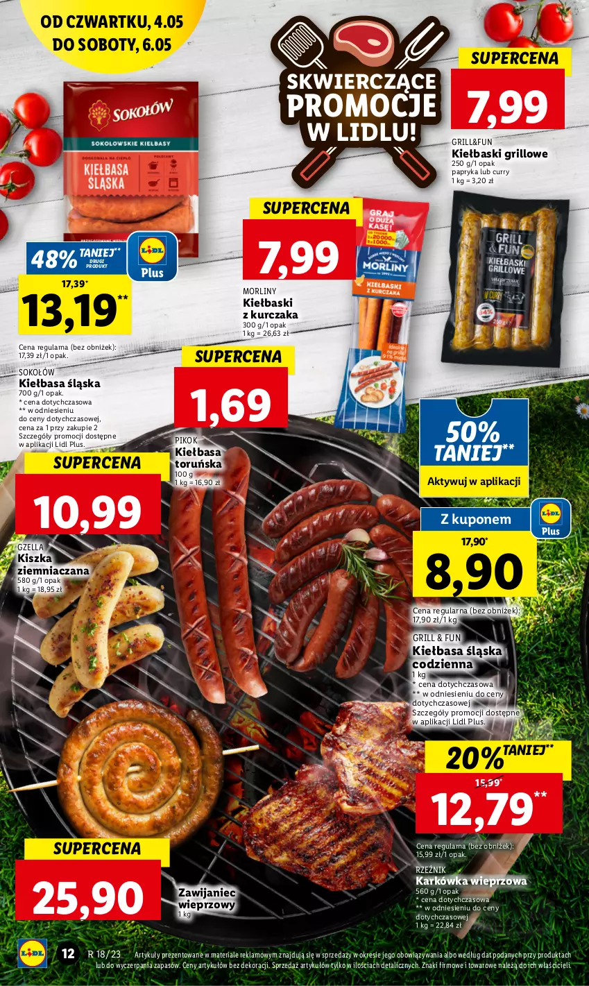 Gazetka promocyjna Lidl - GAZETKA - ważna 04.05 do 06.05.2023 - strona 20 - produkty: Grill, Karkówka wieprzowa, Kiełbasa, Kiełbasa śląska, Kurczak, Morliny, Papryka, PIKOK, Sok, Sokołów