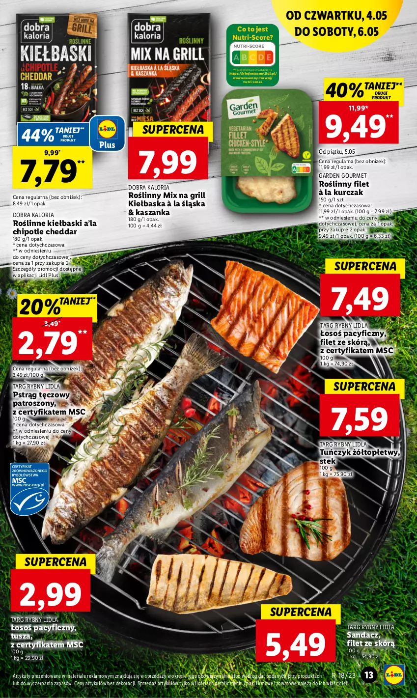 Gazetka promocyjna Lidl - GAZETKA - ważna 04.05 do 06.05.2023 - strona 21 - produkty: Cheddar, Grill, Kasza, Kaszanka, Kurczak, Pstrąg, Pstrąg tęczowy, Roślinne kiełbaski, Sandacz, Stek, Top, Tuńczyk, Tusz, Wazon