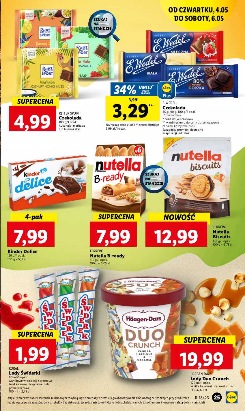 Gazetka promocyjna Lidl - GAZETKA - ważna 04.05 do 06.05.2023 - strona 37 - produkty: Czekolada, E. Wedel, Ferrero, Kinder, Lody, Nutella, Por, Ritter Sport, Sport