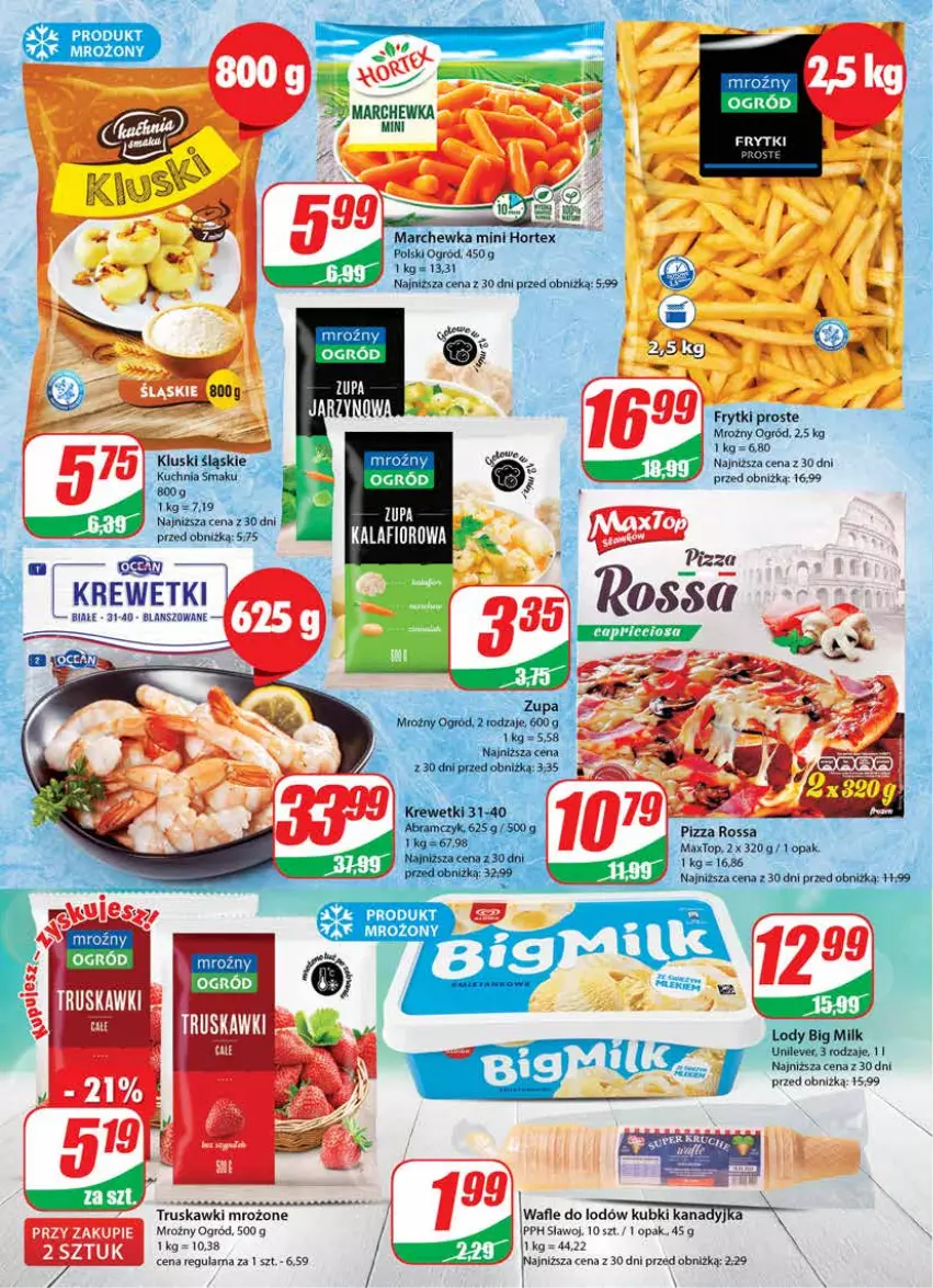 Gazetka promocyjna Dino - G25 - ważna 21.06 do 27.06.2023 - strona 8 - produkty: Big Milk, Frytki, Hortex, Krewetki, Kuchnia, Lody, Marchewka, Ogród, Pizza, Top, Truskawki, Zupa