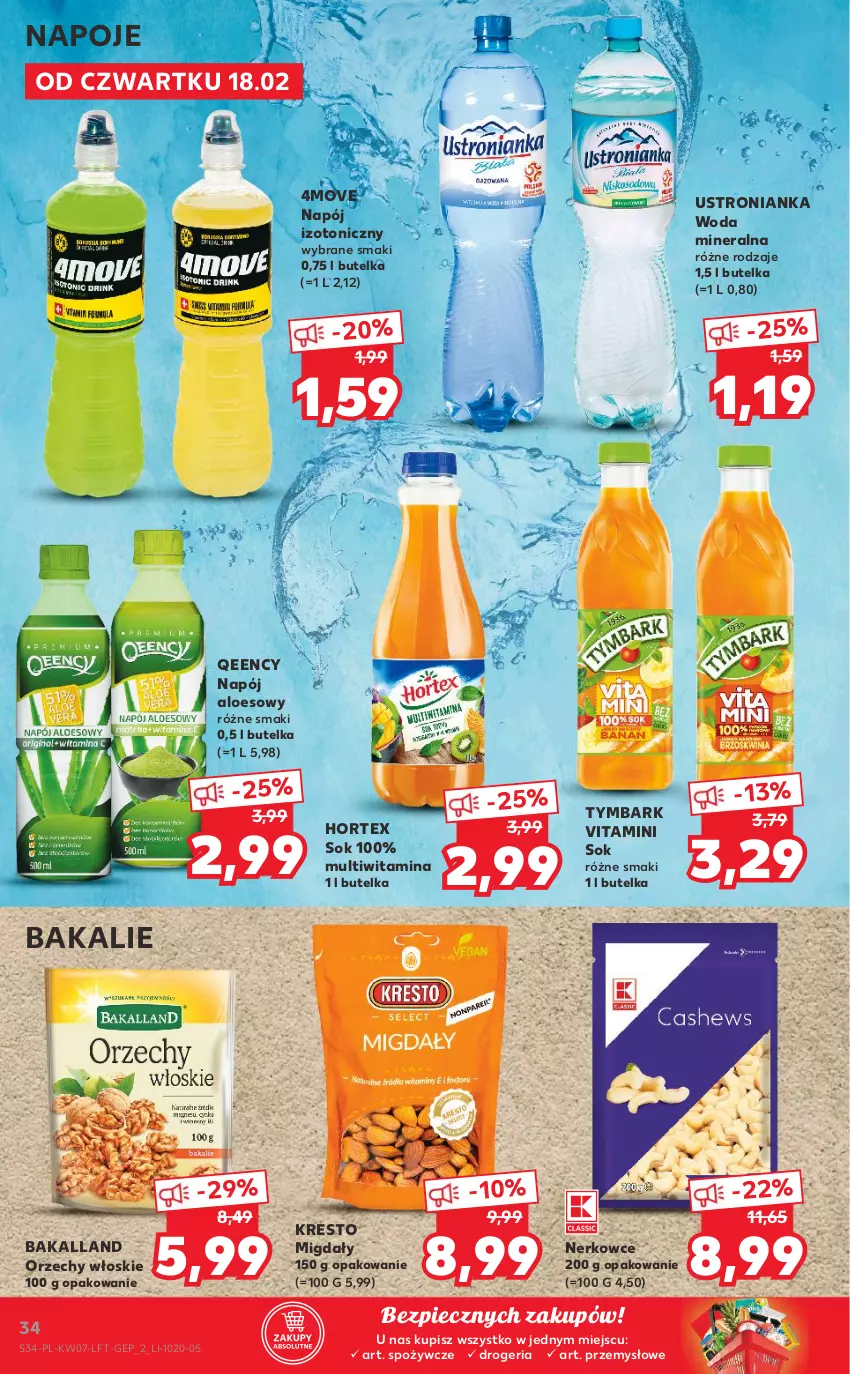 Gazetka promocyjna Kaufland - OFERTA TYGODNIA - ważna 18.02 do 24.02.2021 - strona 34 - produkty: Bakalland, Hortex, Migdały, Napój, Napój izotoniczny, Napoje, Orzechy włoskie, Piec, Sok, Tymbark, Woda, Woda mineralna