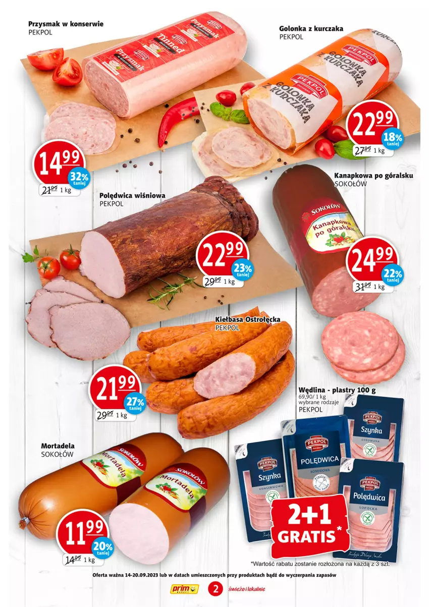 Gazetka promocyjna Prim Market - ważna 14.09 do 20.09.2023 - strona 2 - produkty: Kiełbasa, Kurczak, Pekpol, Polędwica, Ser, Sok, Sokołów, Wędlina