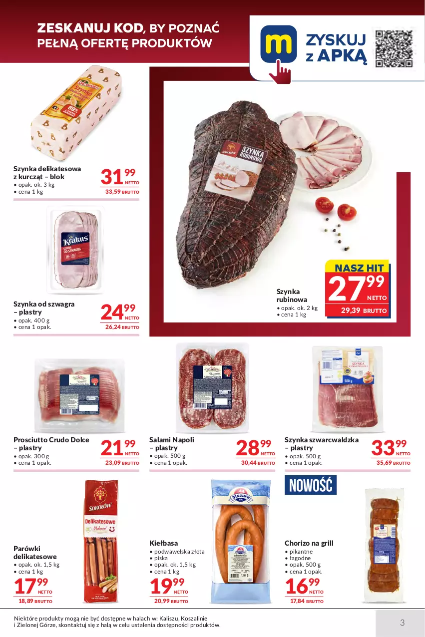 Gazetka promocyjna Makro - Oferta dla gastronomii - ważna 18.08 do 31.08.2026 - strona 3 - produkty: Gra, Grill, Kiełbasa, Kosz, Parówki, Prosciutto, Rubin, Salami, Szal, Szynka, Szynka delikatesowa, Wawel