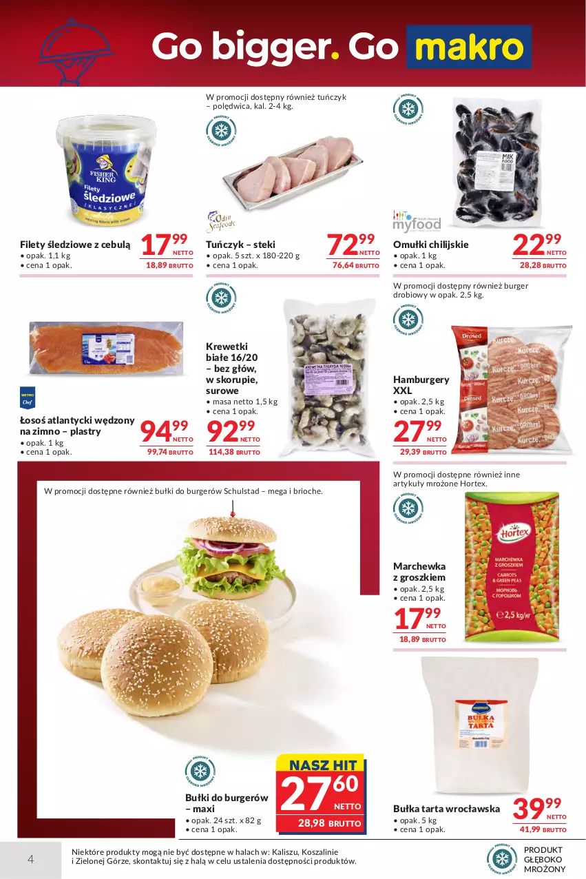Gazetka promocyjna Makro - Oferta dla gastronomii - ważna 18.08 do 31.08.2026 - strona 4 - produkty: Bułka, Bułka tarta, Burger, Hamburger, Hortex, Kosz, Krewetki, Marchewka, Polędwica, Stek, Szal, Tarta, Tuńczyk